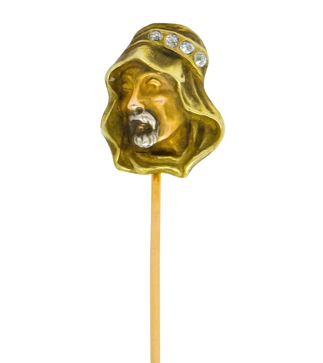 Art Nouveau Diamond 14 Karat Tri-Colored Gold Prophet Stickpin