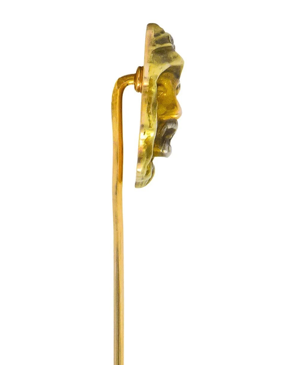 Art Nouveau Diamond 14 Karat Tri-Colored Gold Prophet Stickpin - Image 4