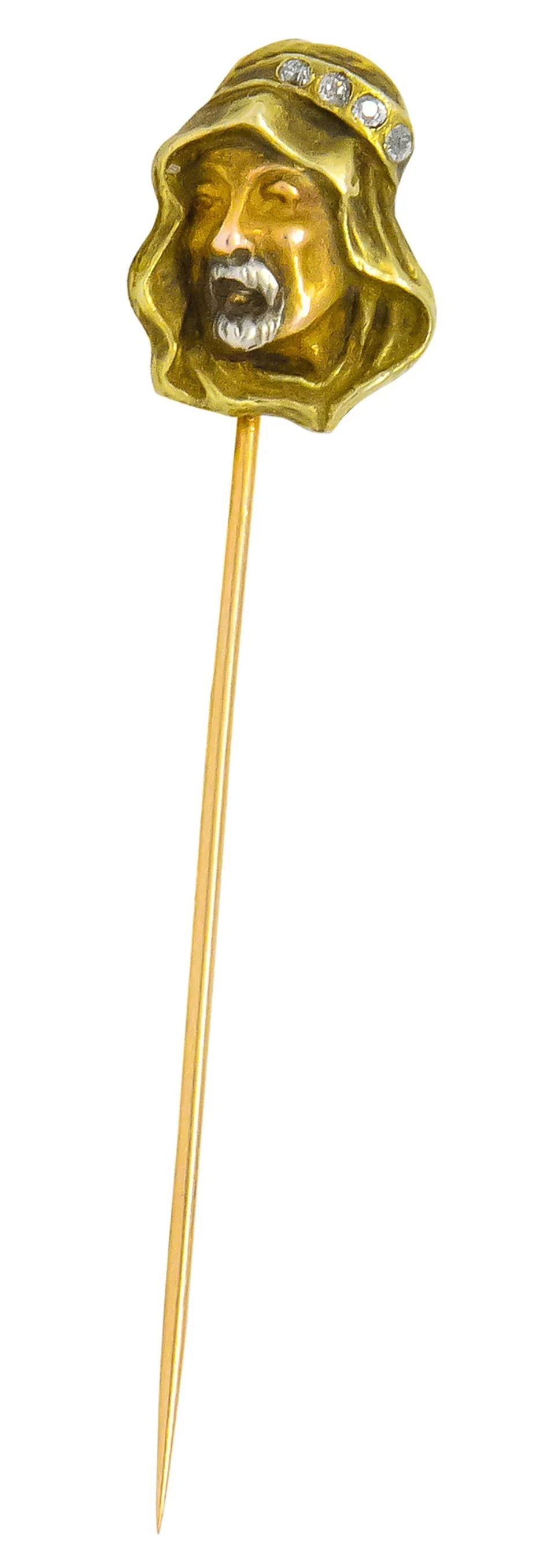 Art Nouveau Diamond 14 Karat Tri-Colored Gold Prophet Stickpin - Image 5