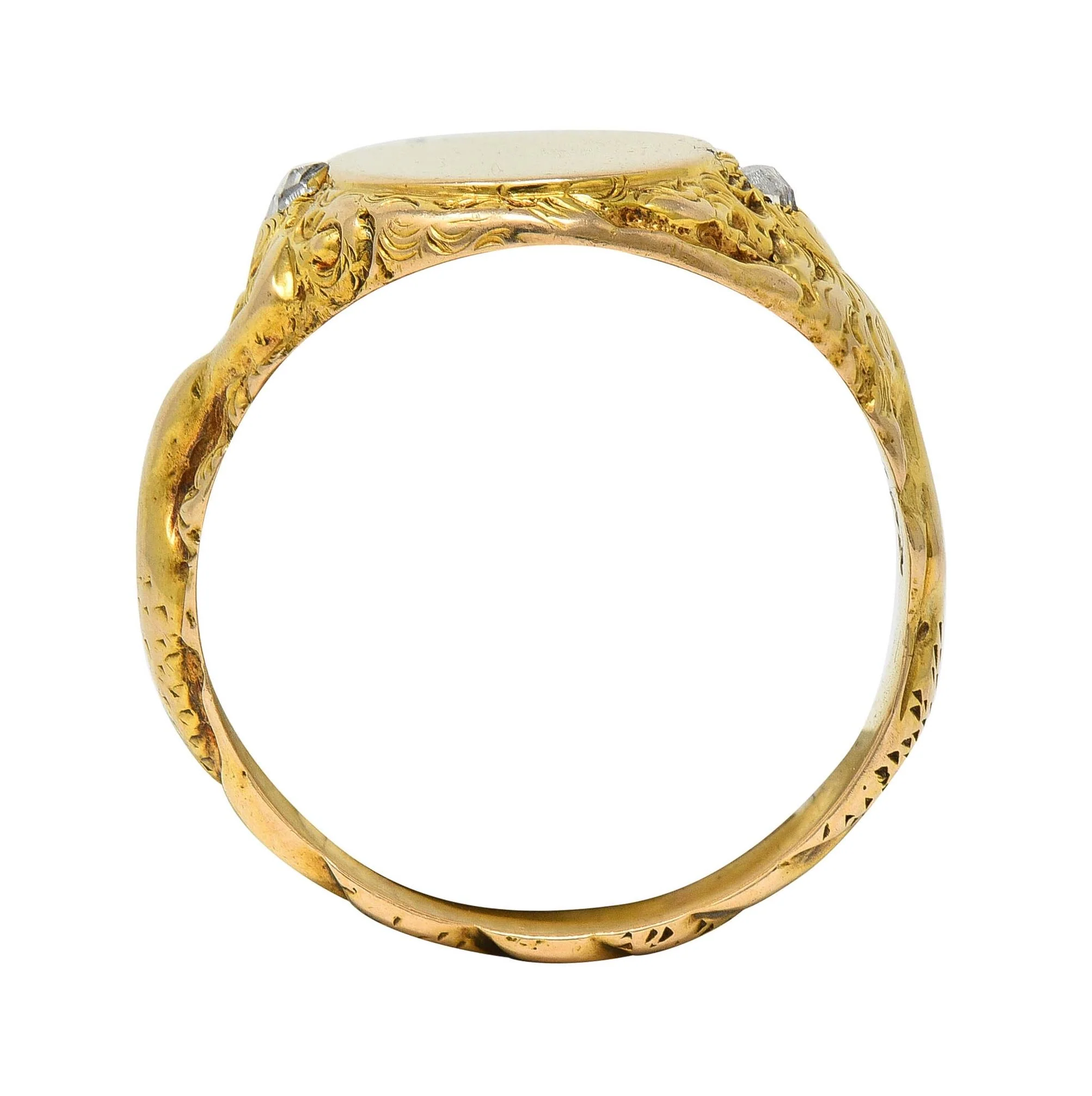 Art Nouveau Diamond 14 Karat Yellow Gold Antique Mermaid Signet Ring - Image 11