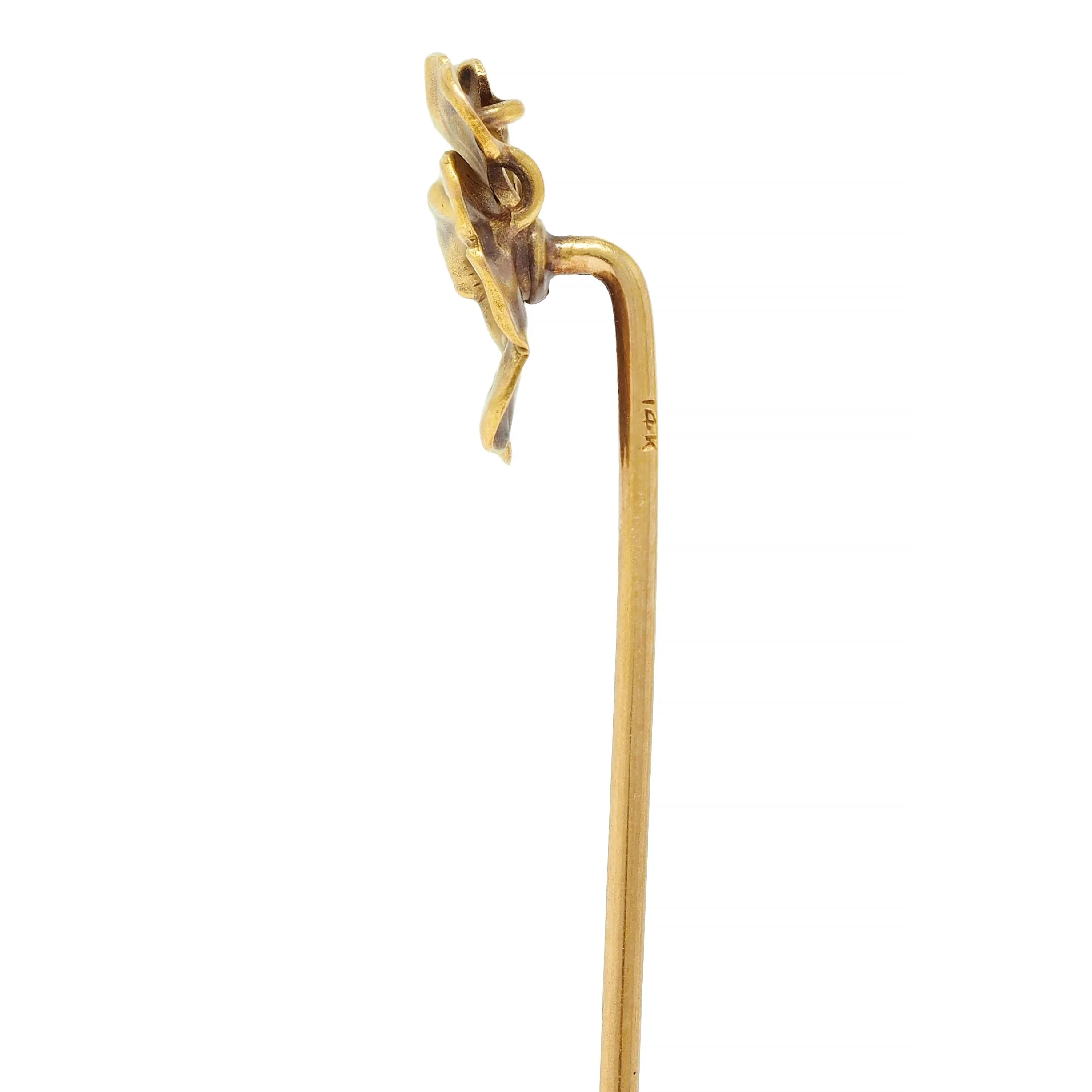Art Nouveau Diamond 14 Karat Yellow Gold Antique Pansy Face Stickpin - Image 5