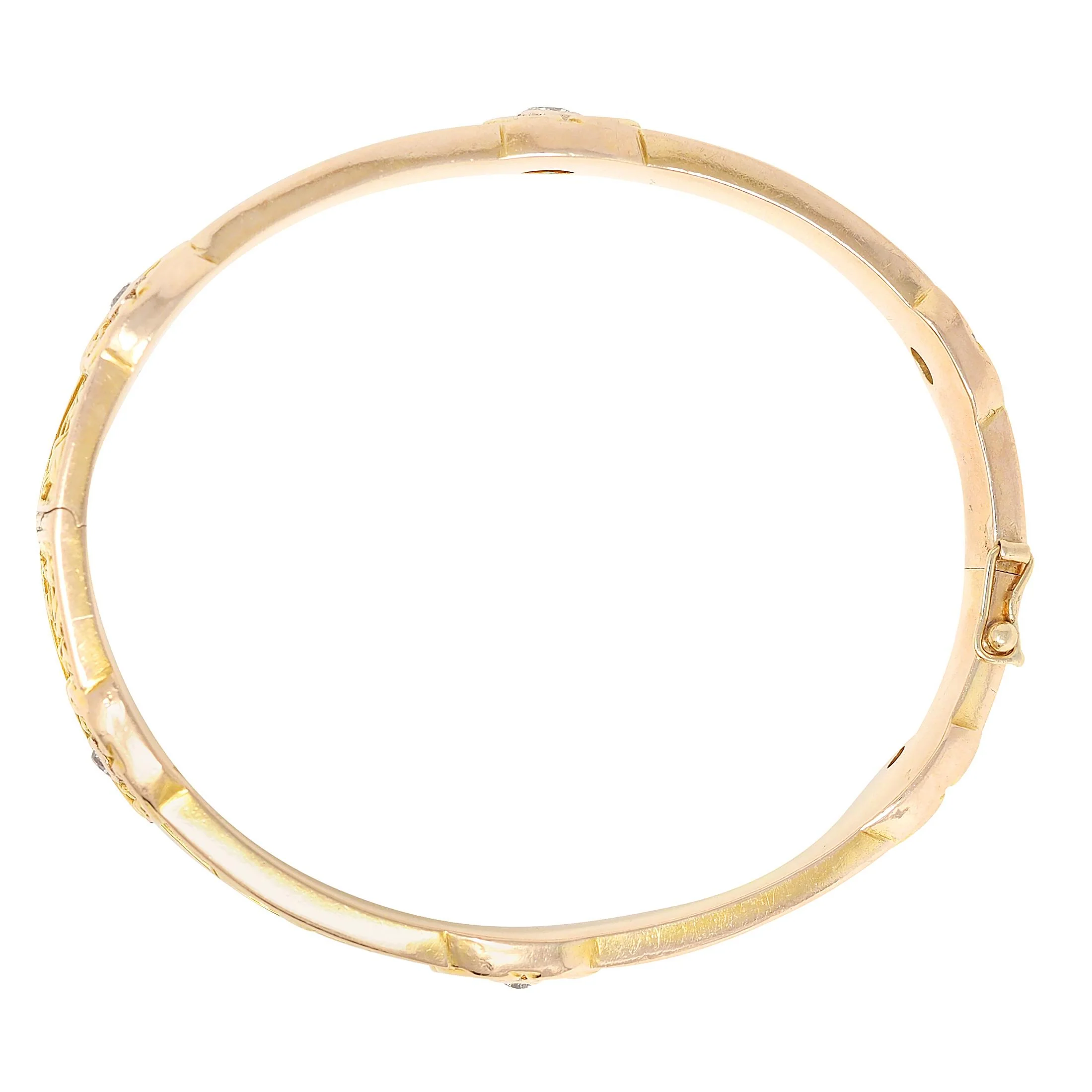 Art Nouveau Diamond 14 Karat Yellow Gold Antique Poppy Flower Bangle Bracelet - Image 2