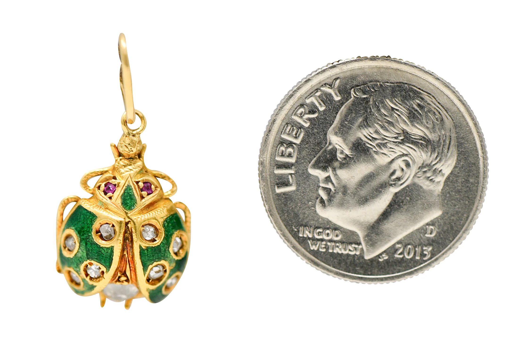 Art Nouveau Diamond Ruby Enamel 18 Karat Gold Ladybug Charm - Image 5