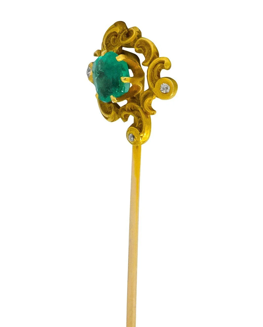Art Nouveau Emerald Diamond Paisley Whiplash Stickpin - Image 3