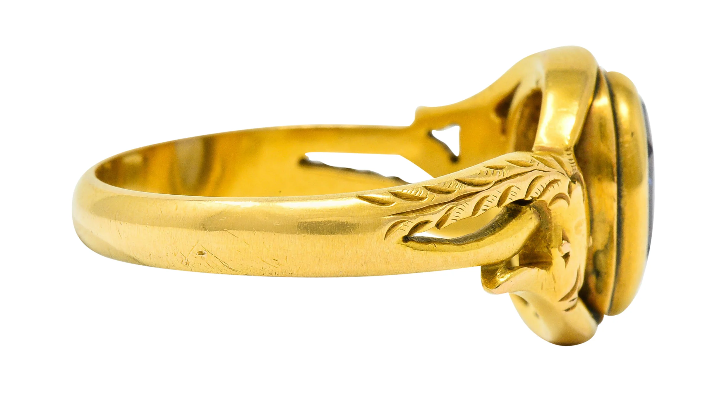 Art Nouveau No Heat Ceylon Sapphire 14 Karat Gold Snake Ring AGL - Image 3
