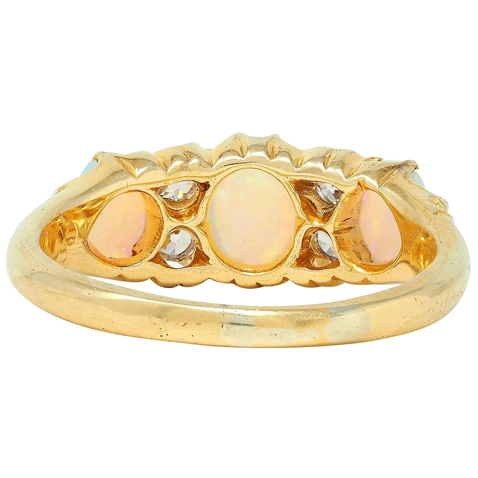 Art Nouveau Opal Diamond 18 Karat Yellow Gold Foliate Antique Band Ring - Image 3