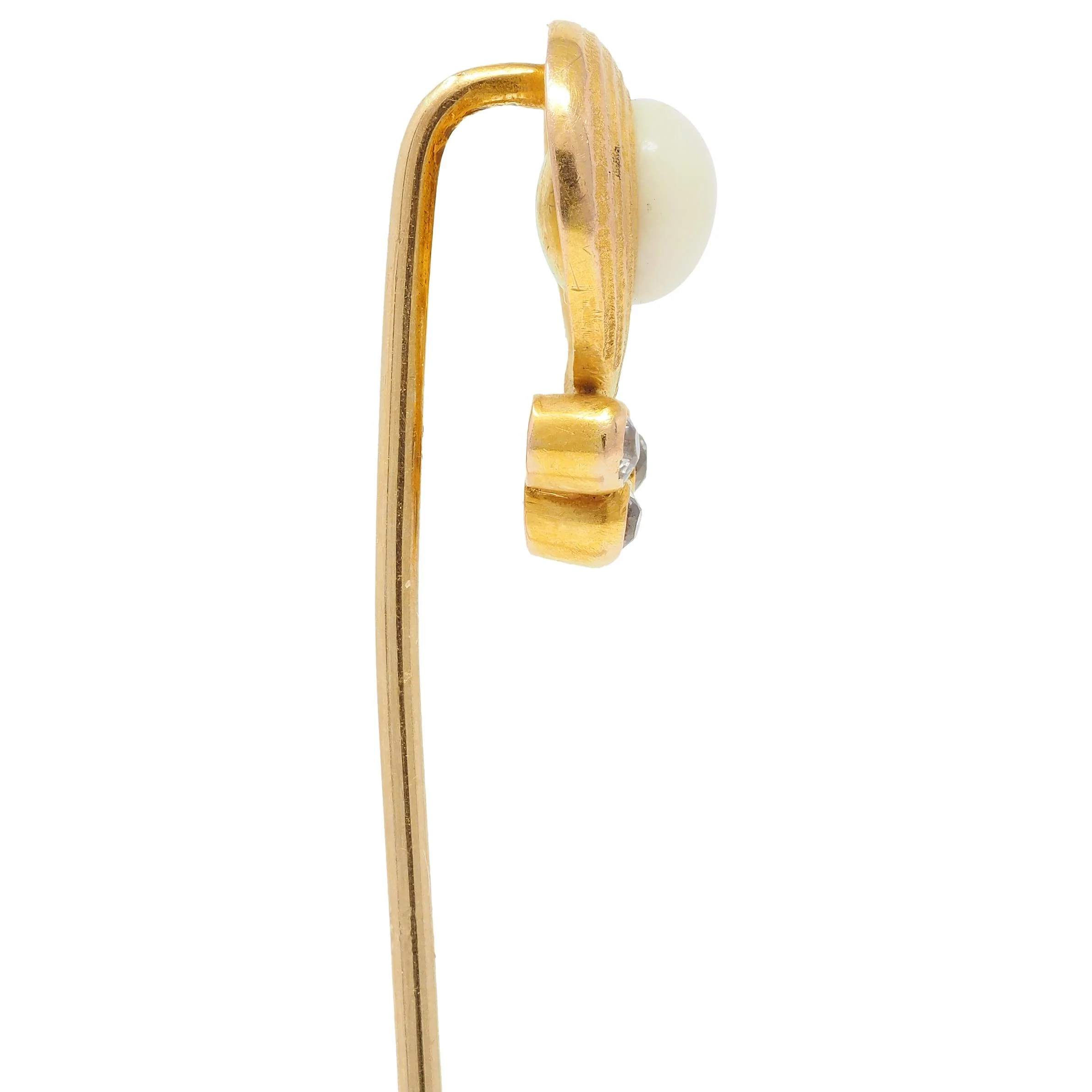 Art Nouveau Pearl Diamond 14 Karat Yellow Gold Antique Swirl Stickpin - Image 5