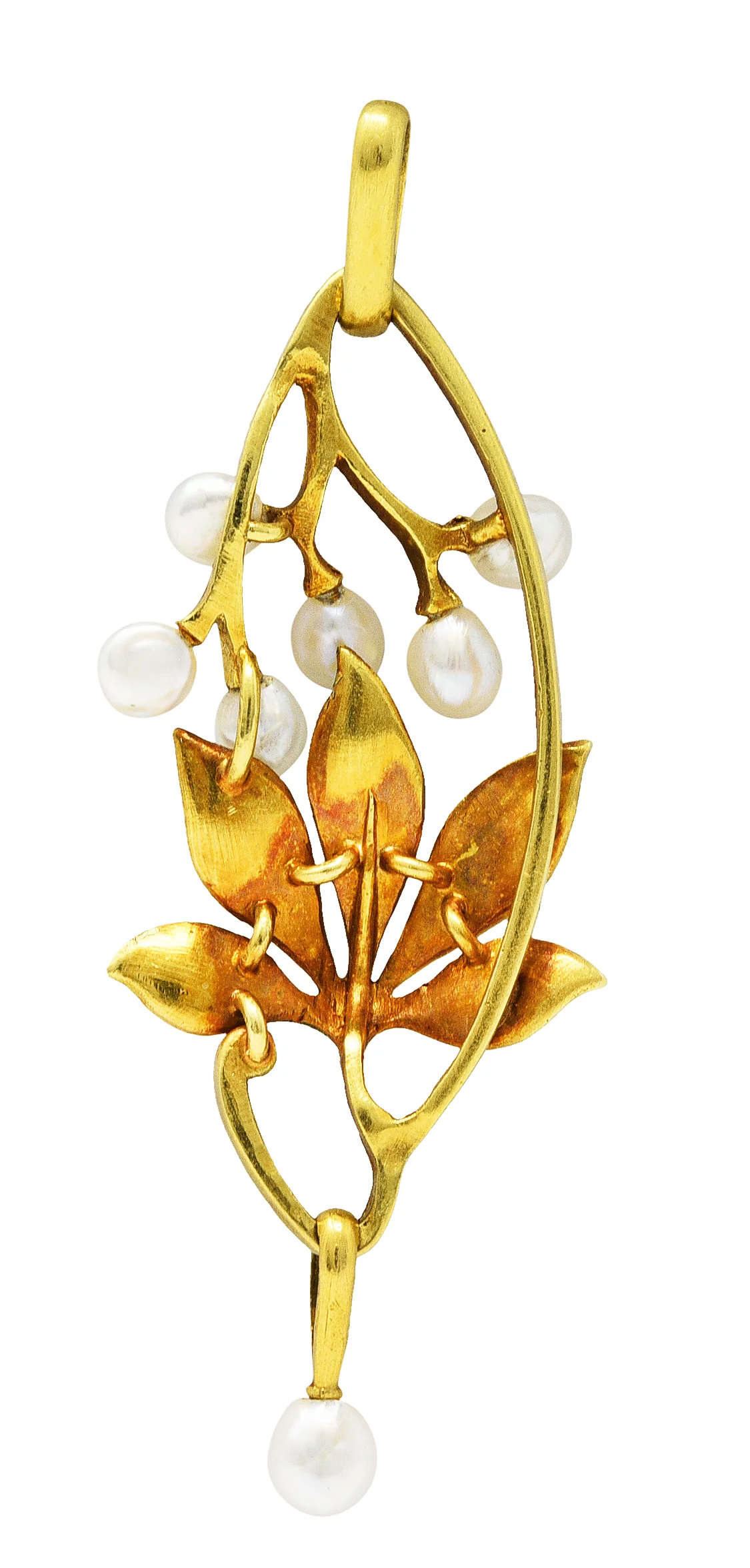 Art Nouveau Pearl Enamel 18 Karat Gold Pendant - Image 3