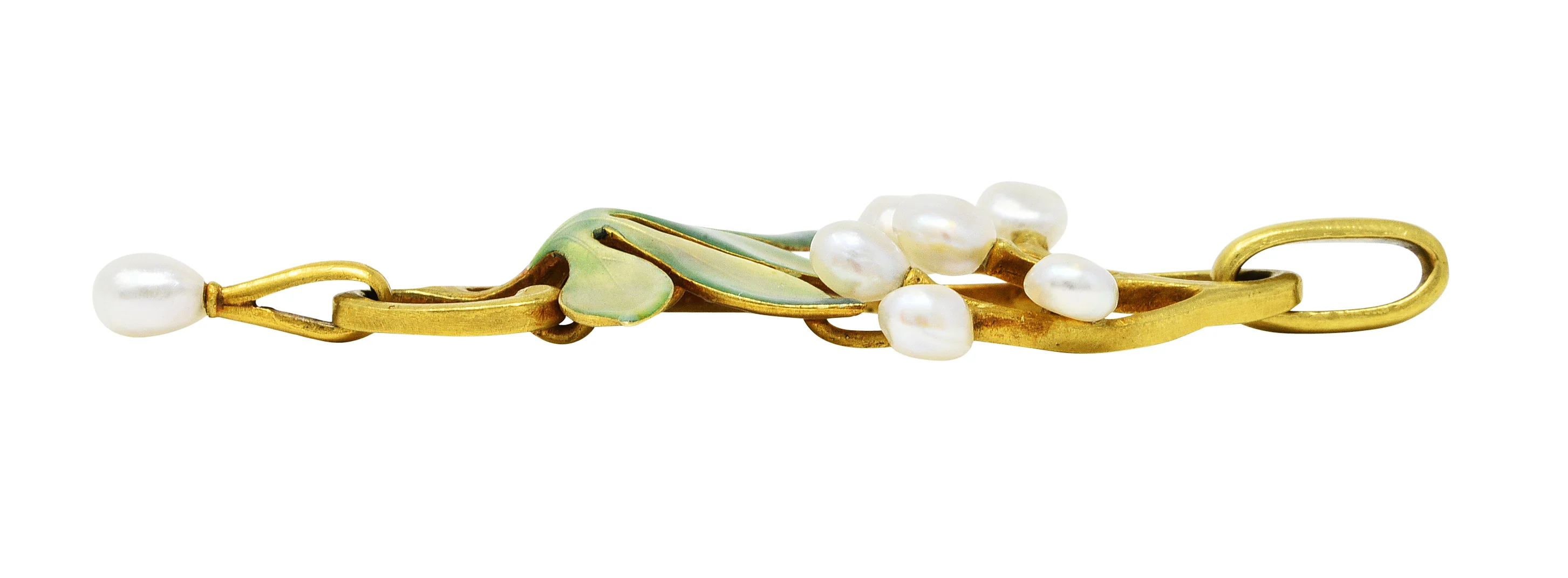 Art Nouveau Pearl Enamel 18 Karat Gold Pendant - Image 6