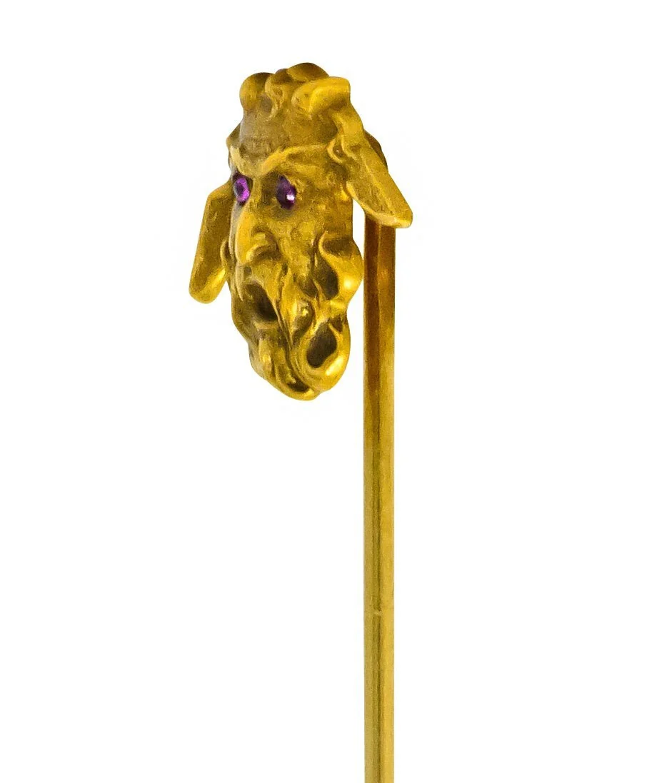 Art Nouveau Ruby 14 Karat Gold Satyr Stickpin - Image 2