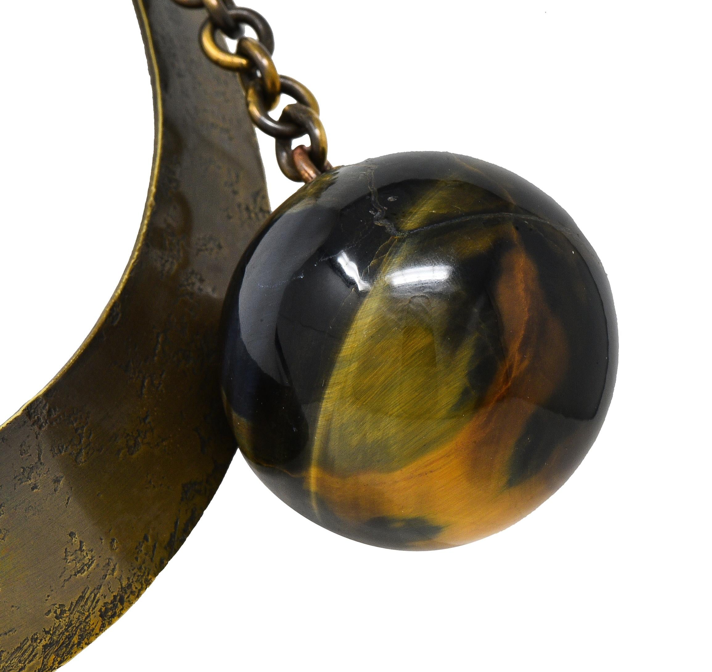 Art Smith 1950's Modernist Tiger's Eye Brass Sphere Vintage Modern Collar Necklace - Image 10