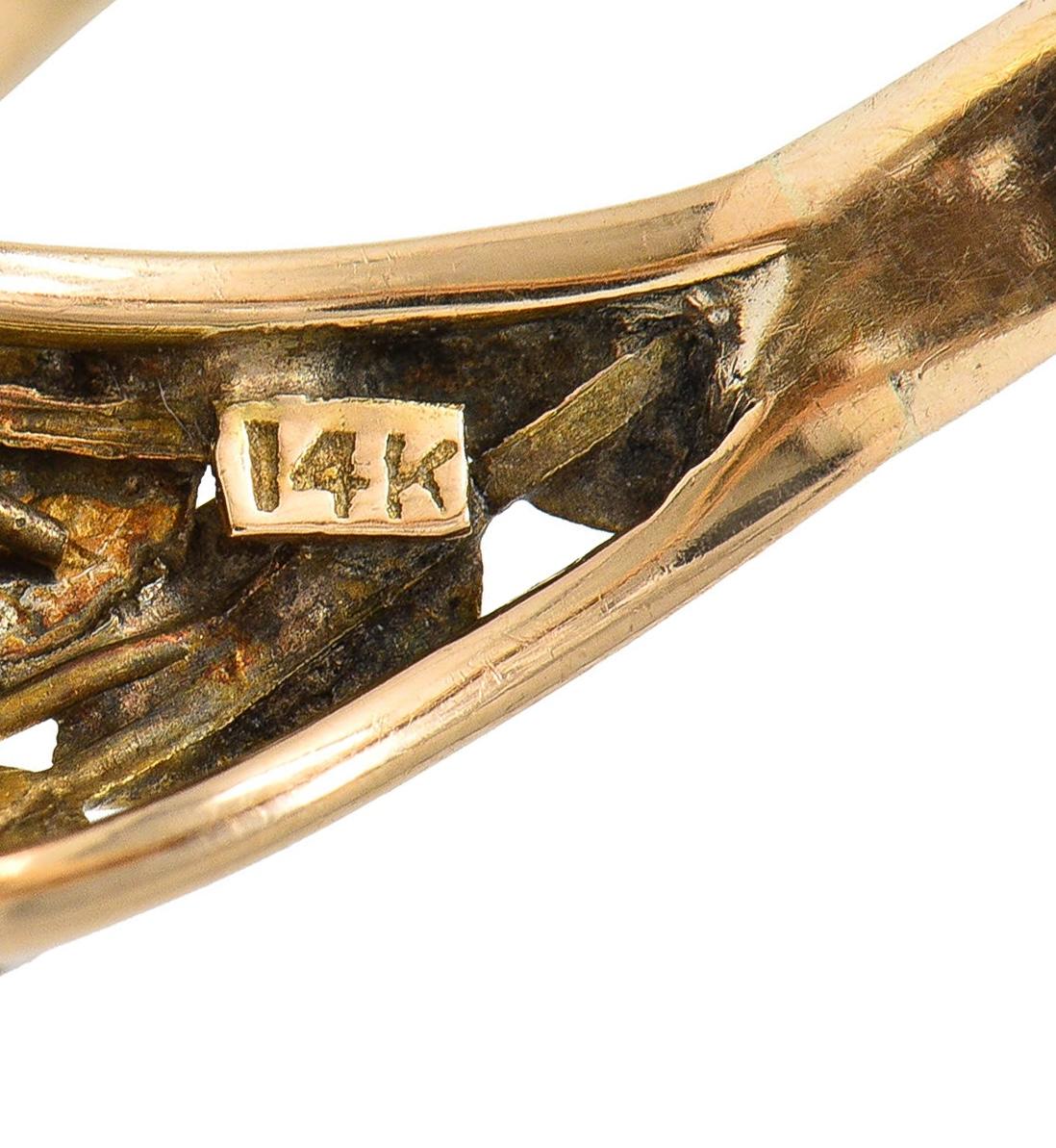 Arts & Crafts Black Opal Platinum 14 Karat Gold Antique Unisex Foliate Ring - Image 8