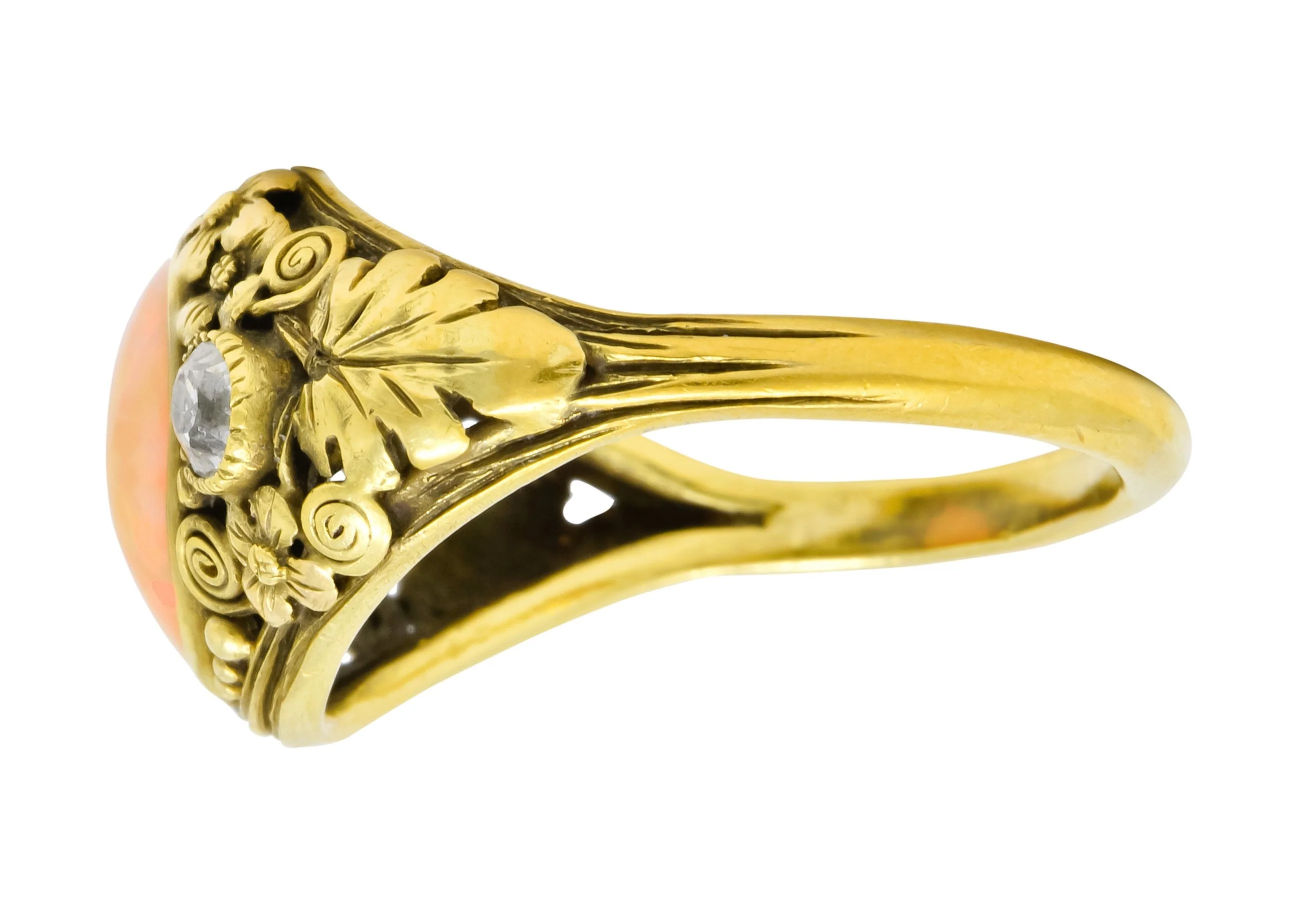 Arts & Crafts Opal Diamond 18 Karat Gold Floral Band Ring Circa 1900 - Image 3
