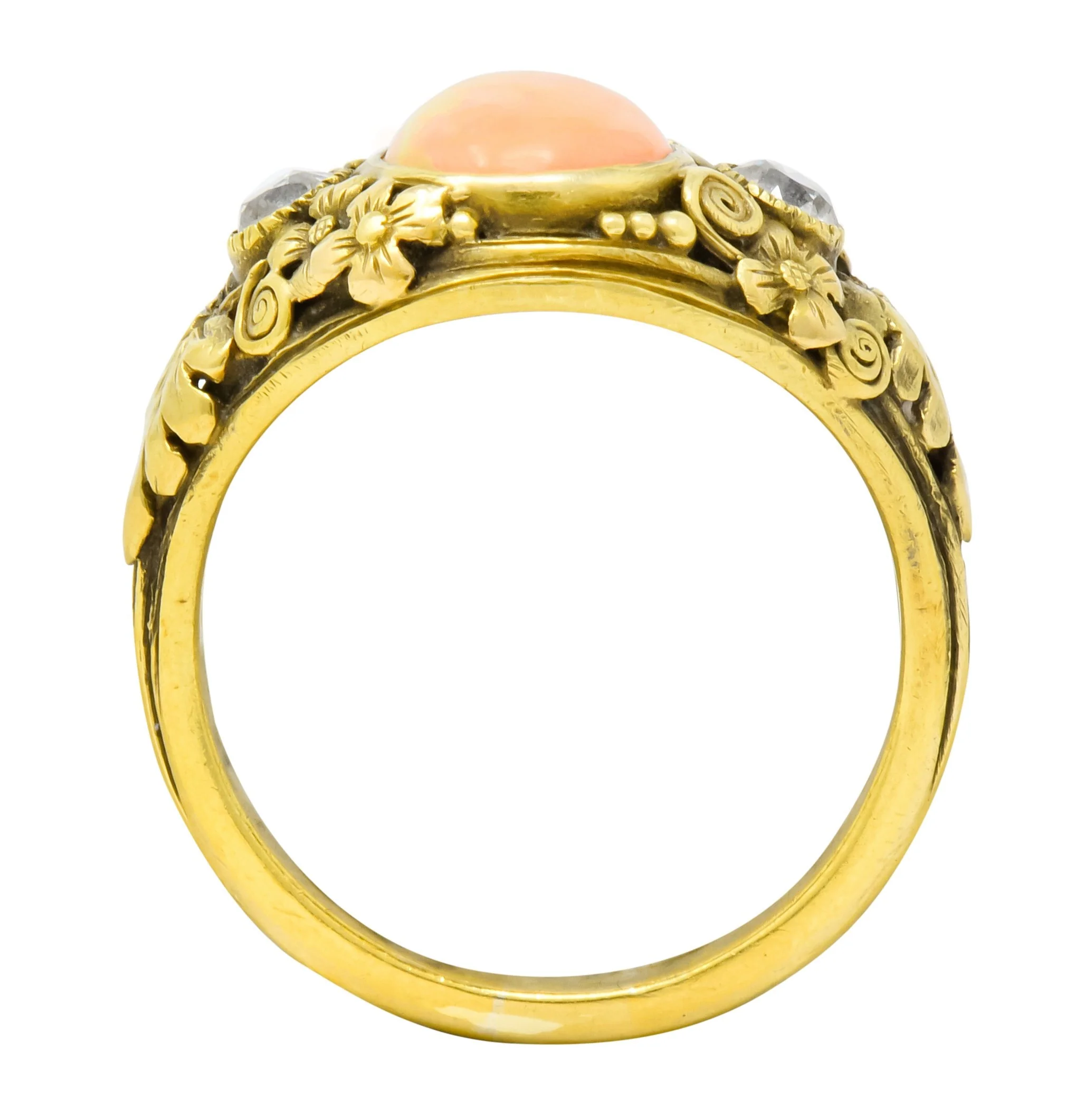Arts & Crafts Opal Diamond 18 Karat Gold Floral Band Ring Circa 1900 - Image 7