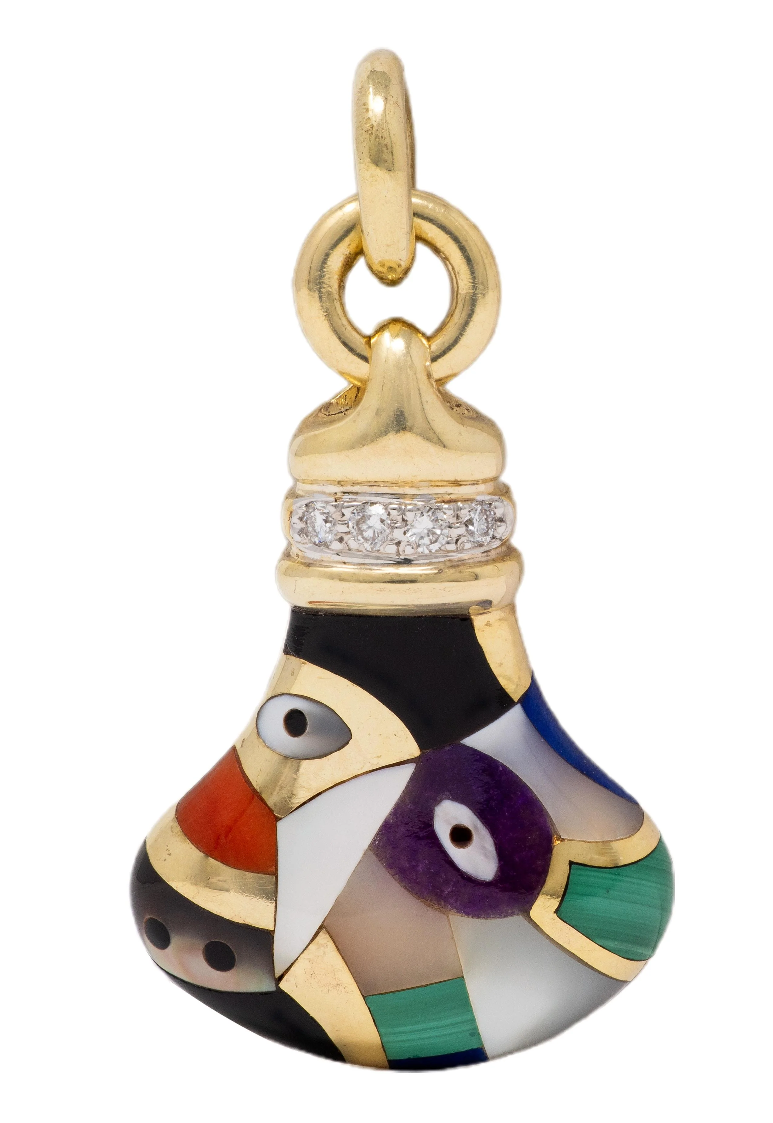 Asch Grossbardt 1980's Multi-Gem 14 Karat Two-Tone Gold Vintage Abstract Bottle Charm