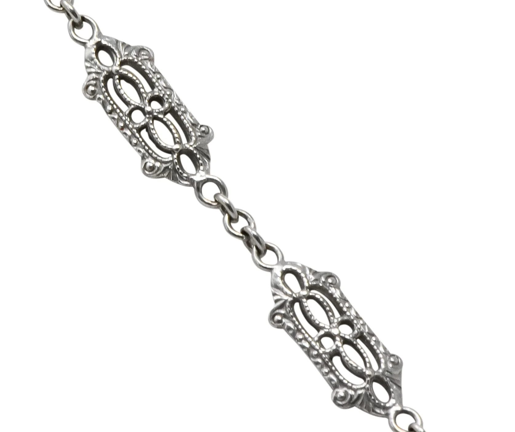 Balogh Art Deco Camphor Glass Diamond 14 Karat White Gold Necklace - Image 6