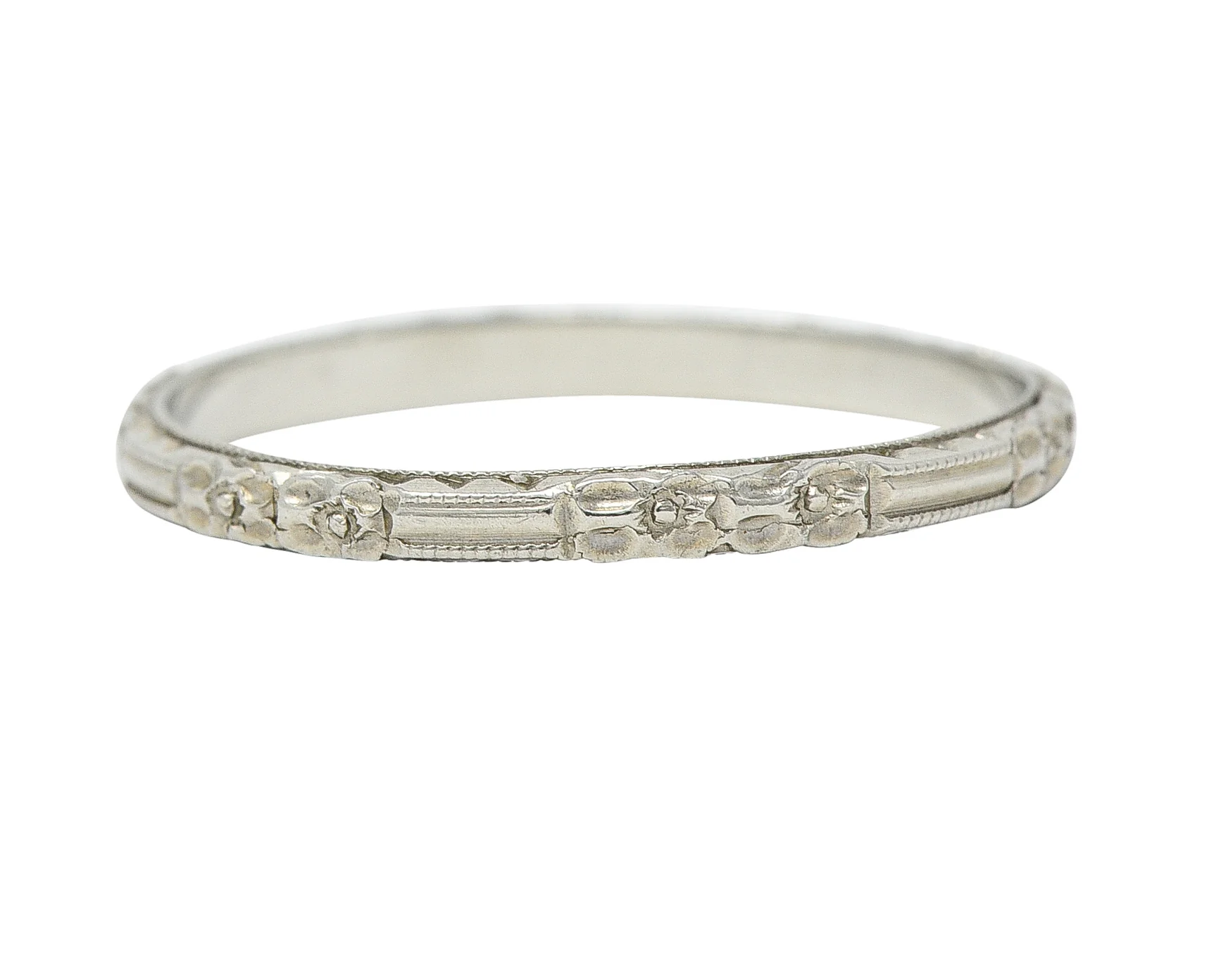 Belais Art Deco 18 Karat White Gold Floral Orange Blossom Wedding Band Ring