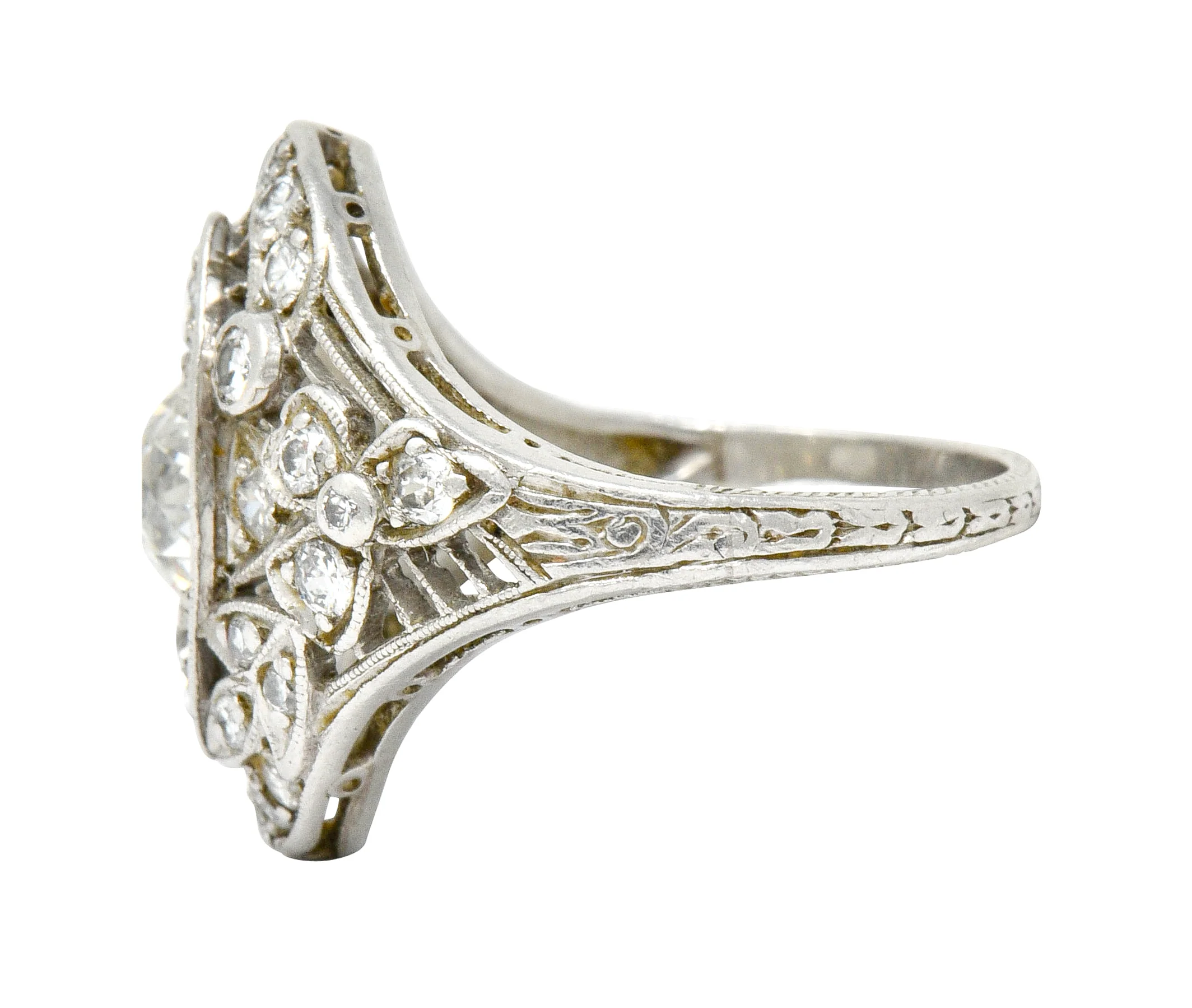 Belle Epoque 1.68 CTW Diamond Platinum Foliate Navette Dinner Ring - Image 5