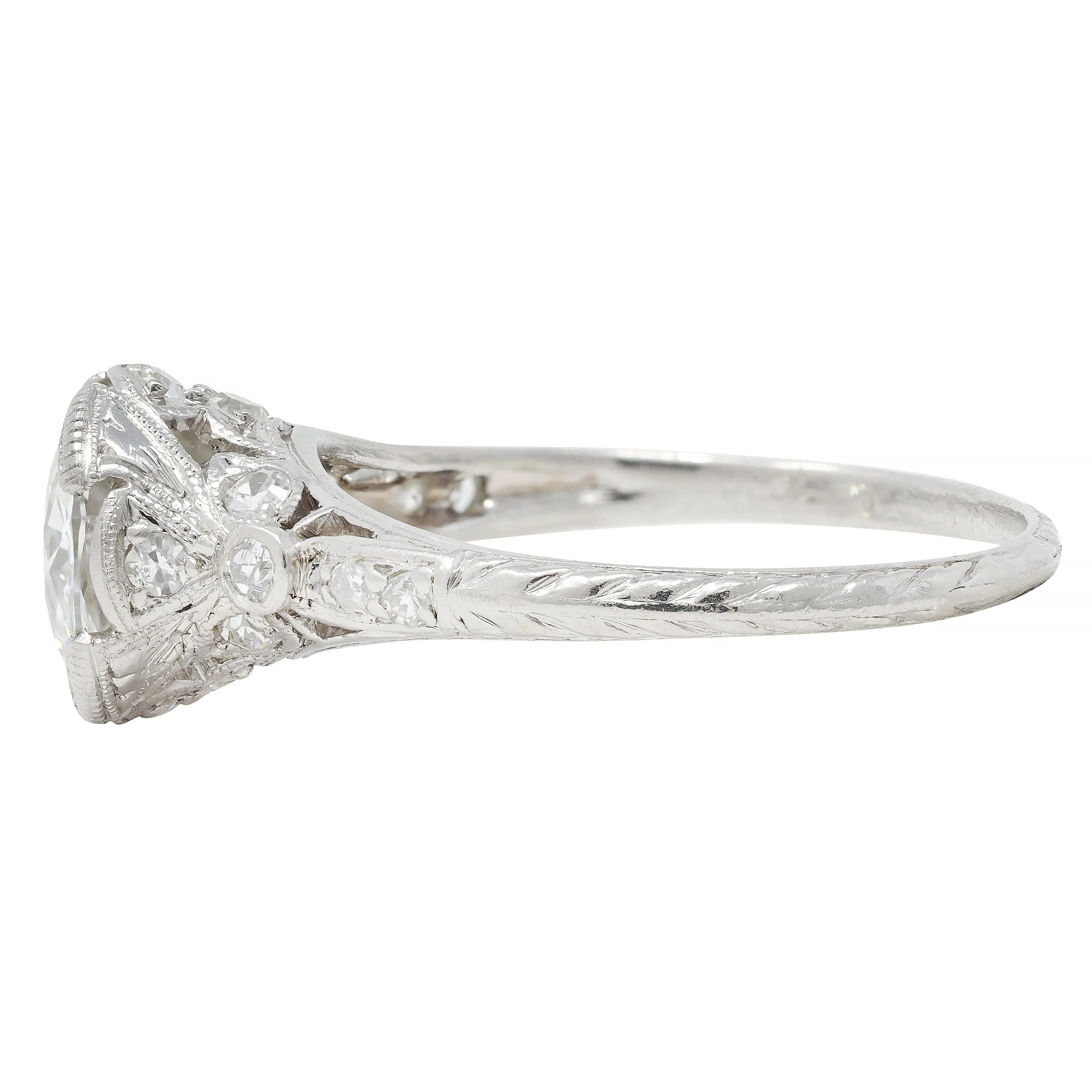 Belle Epoque 2.10 CTW Old European Diamond Platinum Antique Bow Engagement Ring GIA - Image 5