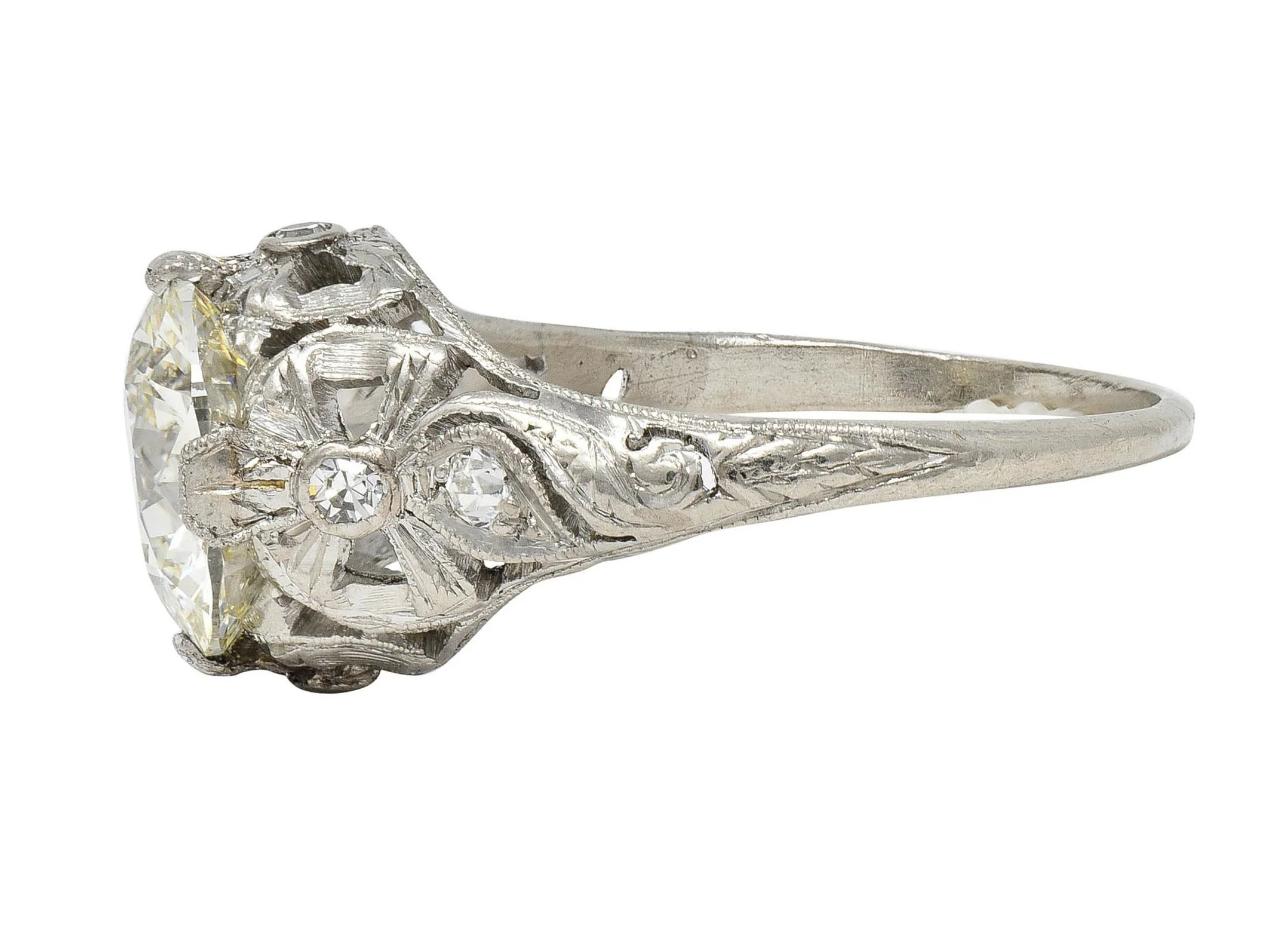 Belle Epoque 2.97 CTW Old European Diamond Platinum Bow Antique Engagement Ring - Image 6