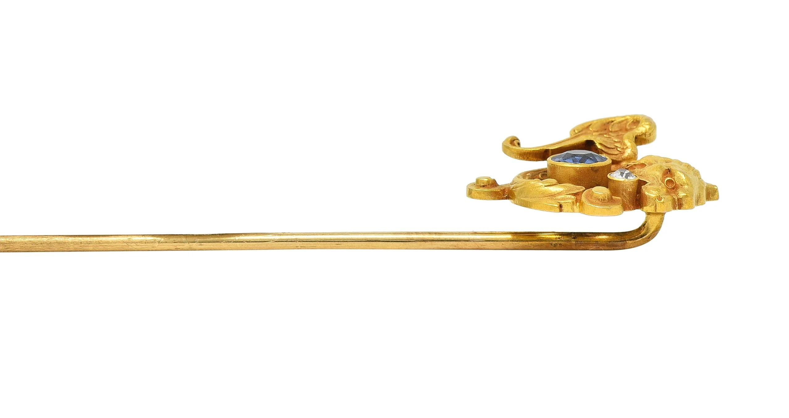 Blank & Co. Art Nouveau Sapphire Diamond 14 Karat Yellow Gold Griffin Stickpin - Image 8