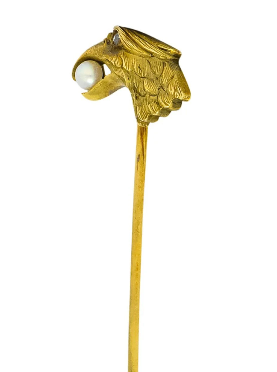 Brokaw & Son Art Nouveau Pearl Diamond 14 Karat Gold Stickpin - Image 3