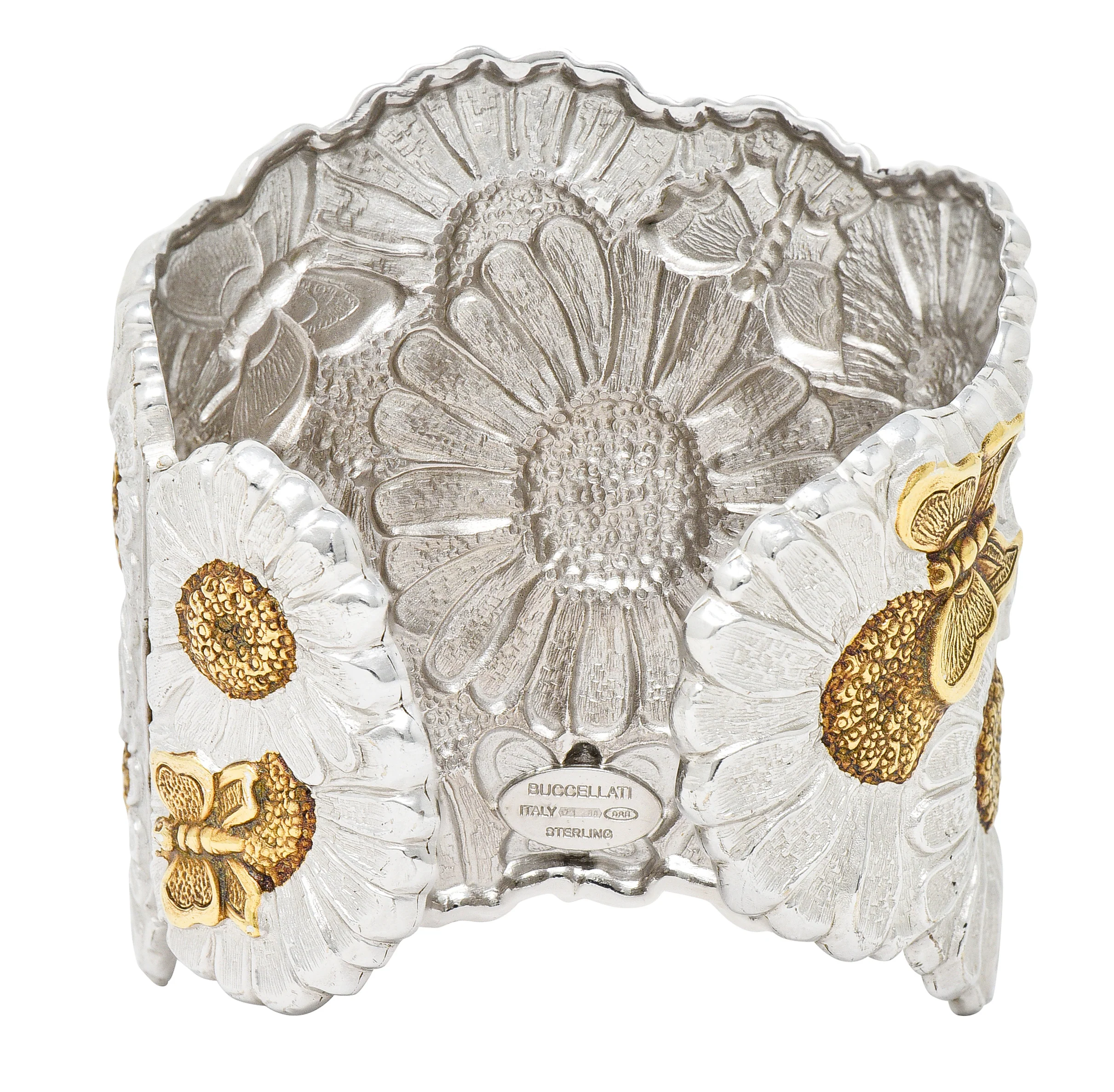 Buccellati Contemporary Italian Sterling Silver 22 Karat Gold Vermeil Butterfly Daisy Blossoms Cuff Bracelet - Image 5