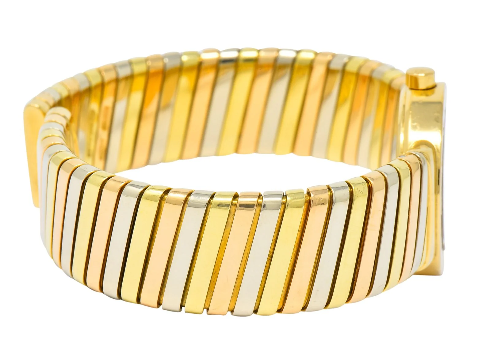 Bulgari 18 Karat Tri-Color Gold Tubogas Serpenti Flex Band Quartz Wrist Watch - Image 6
