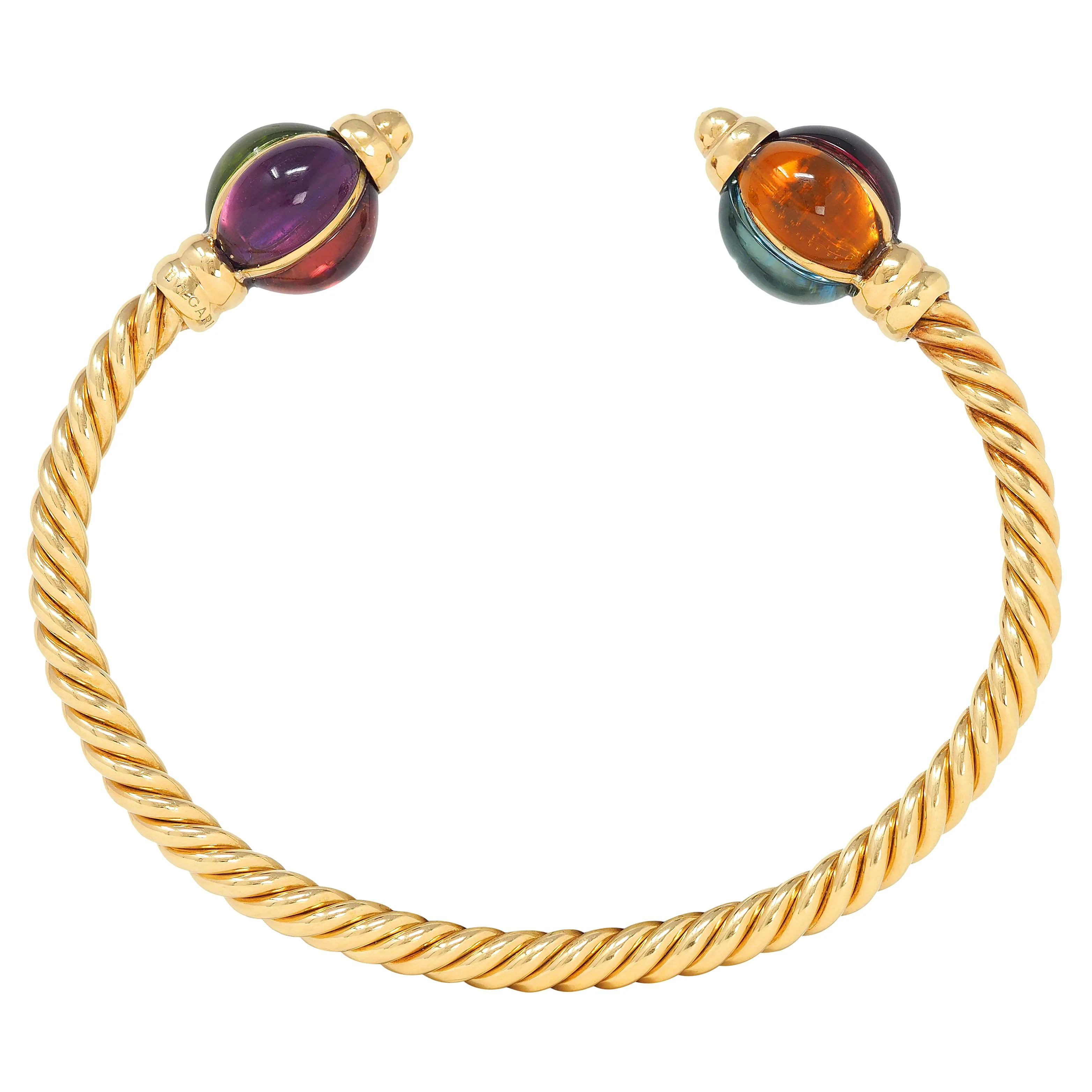 Bulgari 1980's Multi-Gem Citrine Topaz 18 Karat Yellow Gold Twisted Rope Cuff Bracelet - Image 5