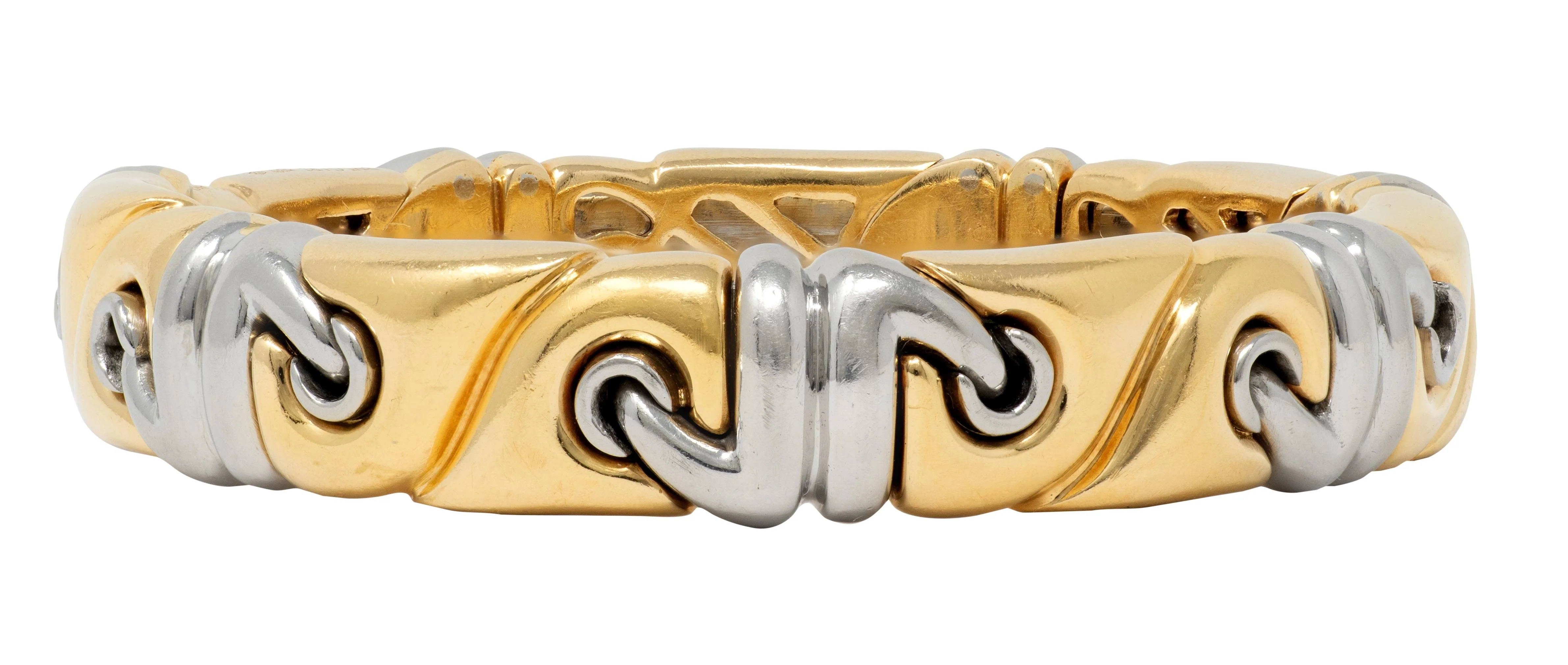 Bulgari 1990's 18 Karat Yellow Gold Stainless Steel Vintage Saetta Cuff Bracelet - Image 4