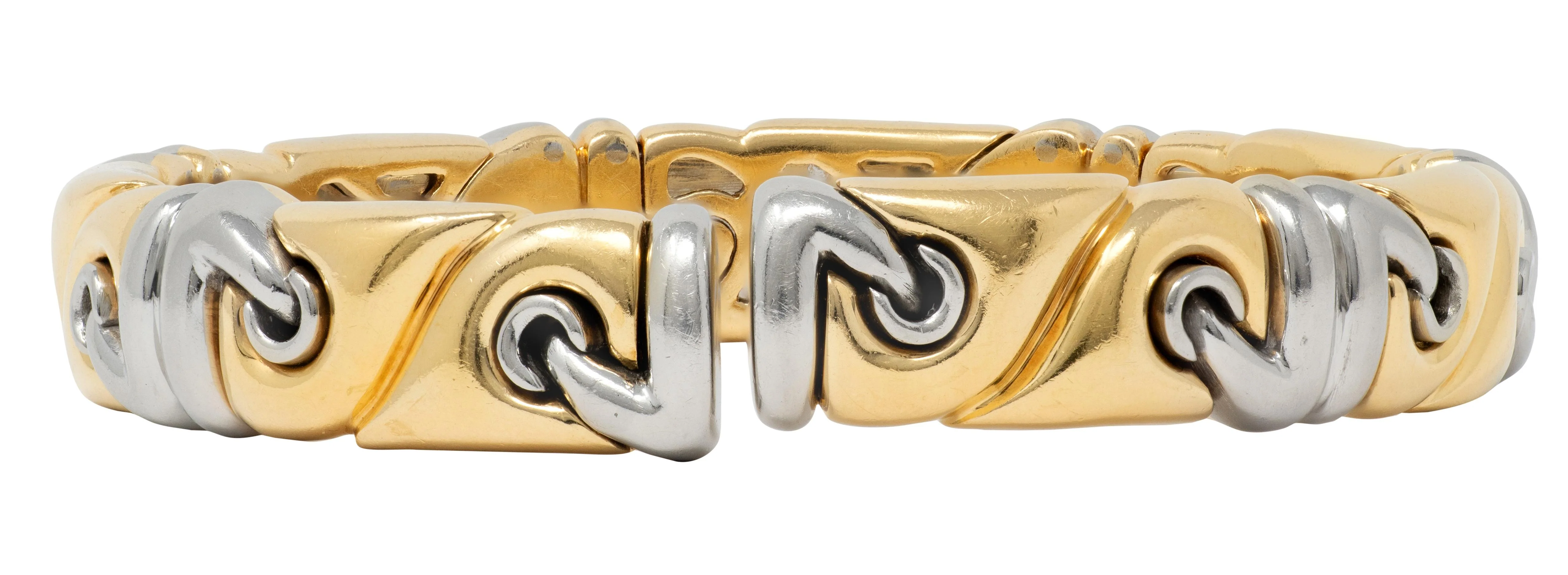 Bulgari 1990's 18 Karat Yellow Gold Stainless Steel Vintage Saetta Cuff Bracelet - Image 5
