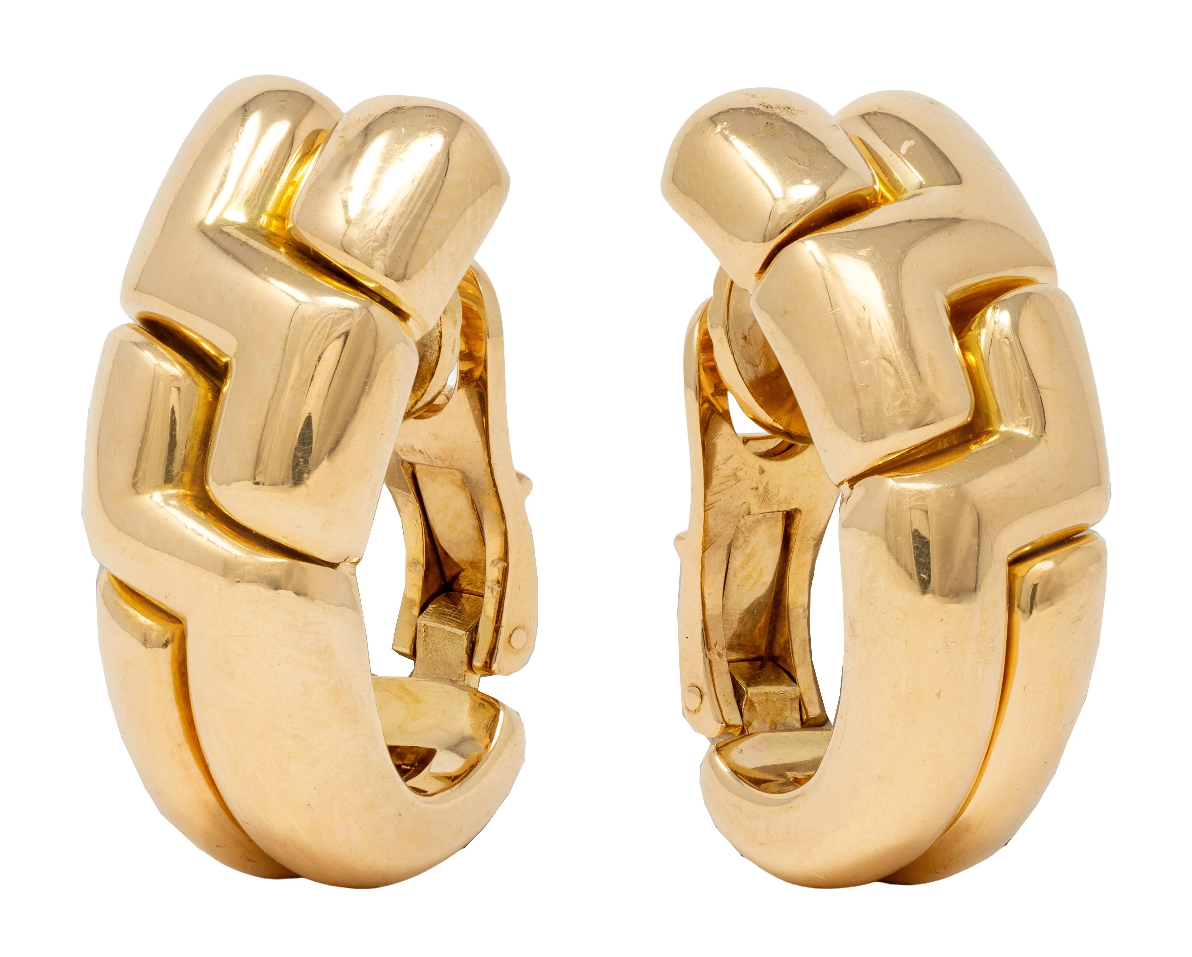 Bulgari 1990's 18 Karat Yellow Gold Vintage Geometric J-Hoop Earrings - Image 3