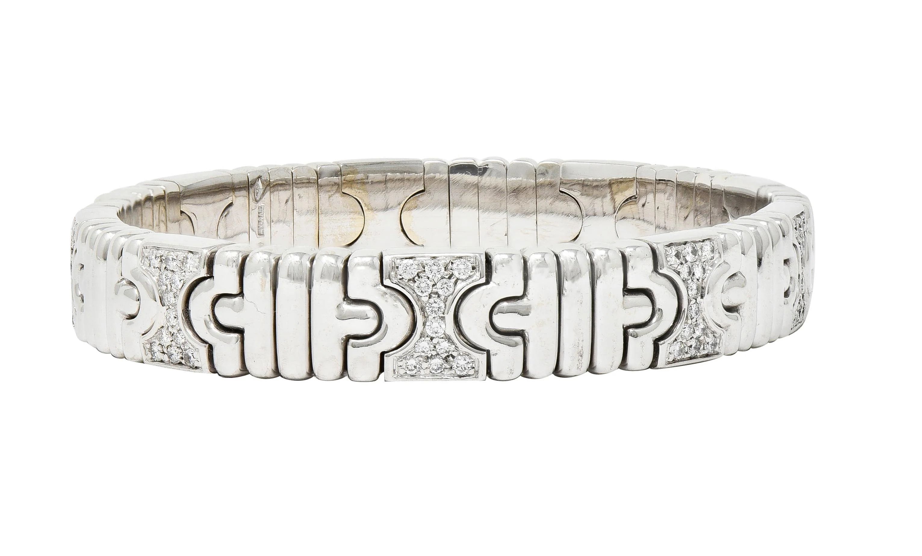 Bulgari 1990s Diamond 18 Karat White Gold Parentesi Vintage Cuff Bracelet - Image 5