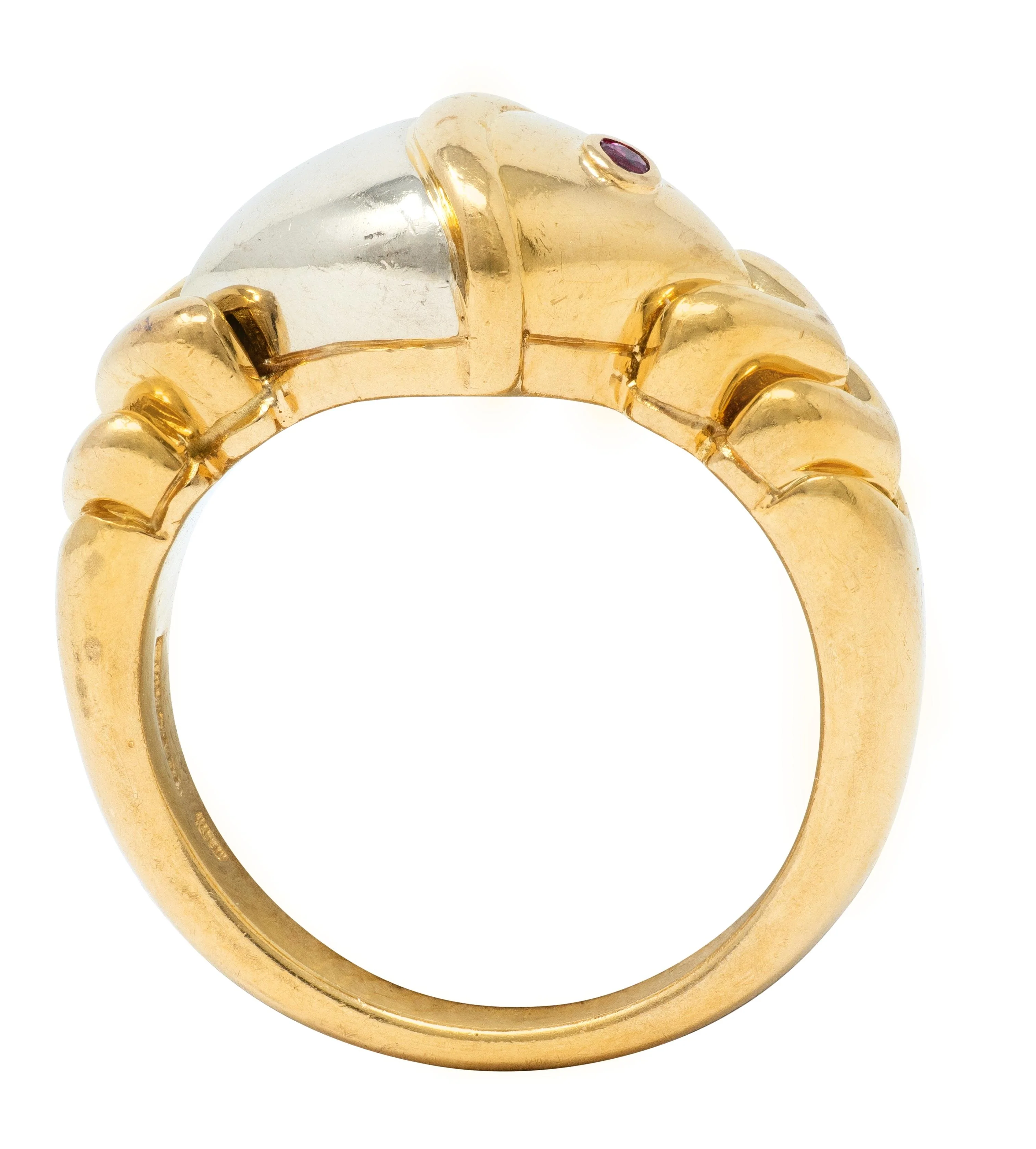 Bulgari 1990's Ruby 18 Karat Two-Tone Gold Naturalia Fish Ring - Image 7