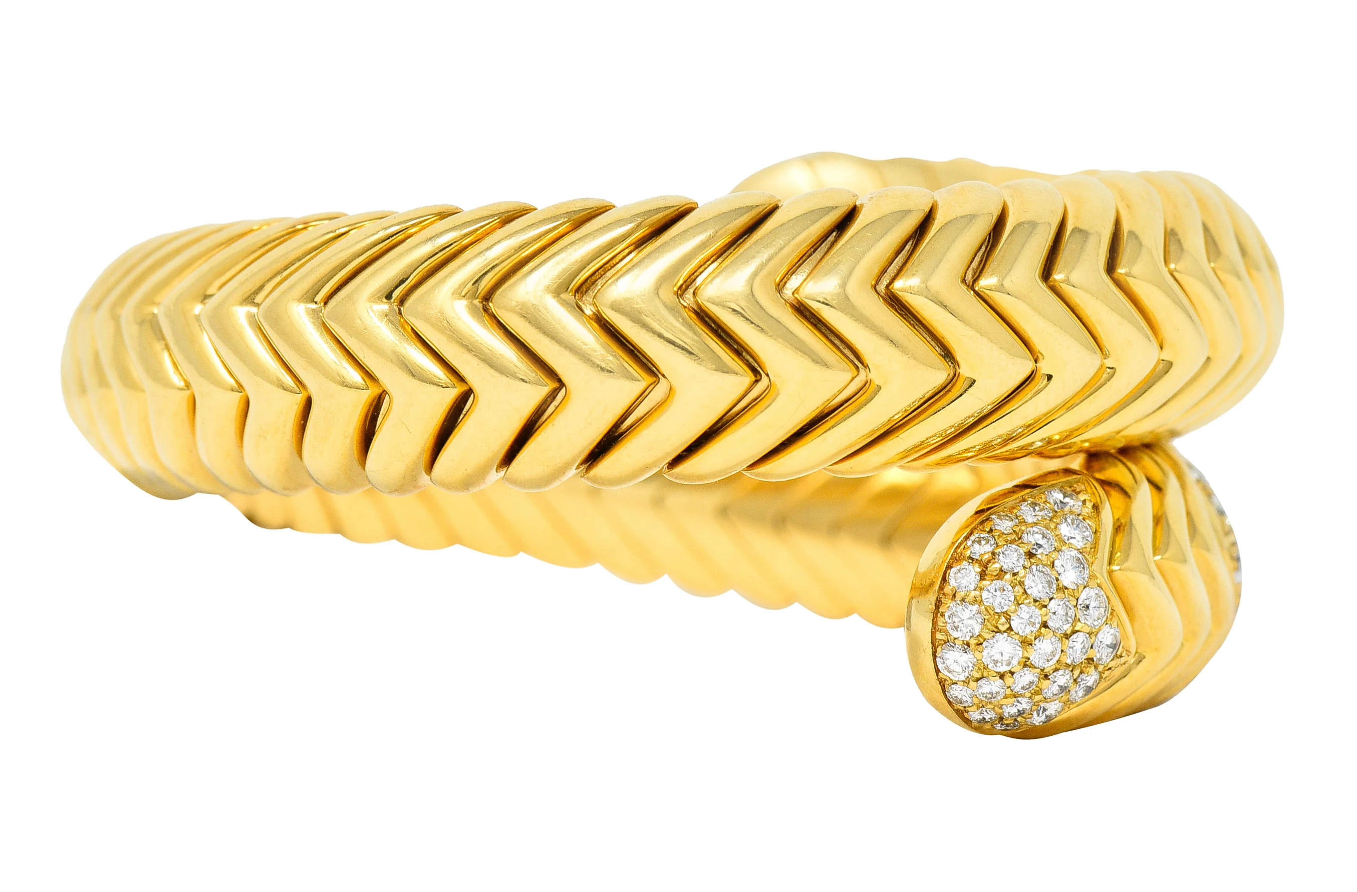 Bulgari Diamond 18 Karat Yellow Gold Spiga Cuff Bracelet - Image 4