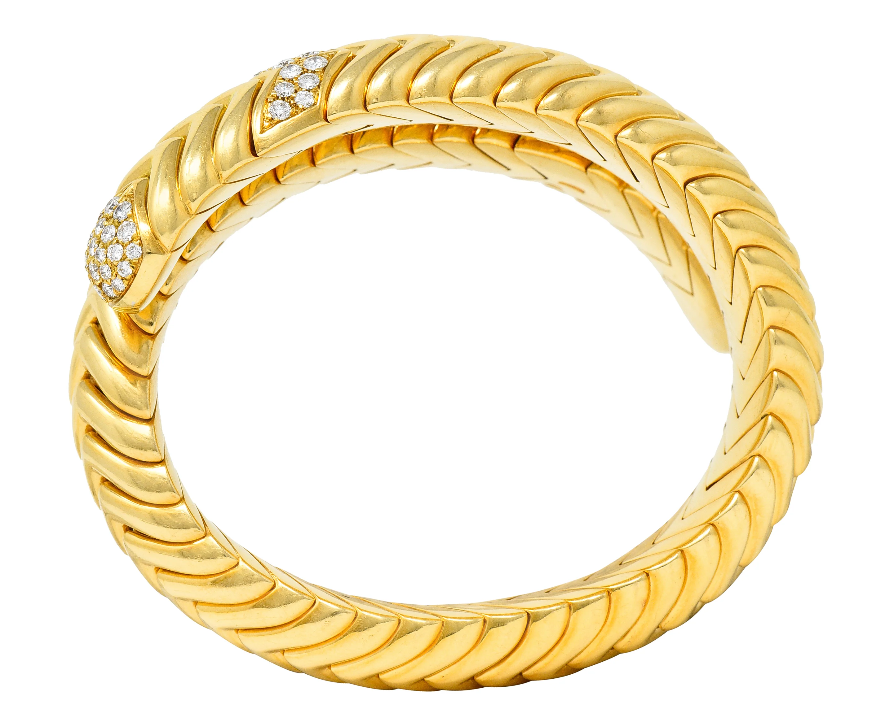 Bulgari Diamond 18 Karat Yellow Gold Spiga Cuff Bracelet - Image 9