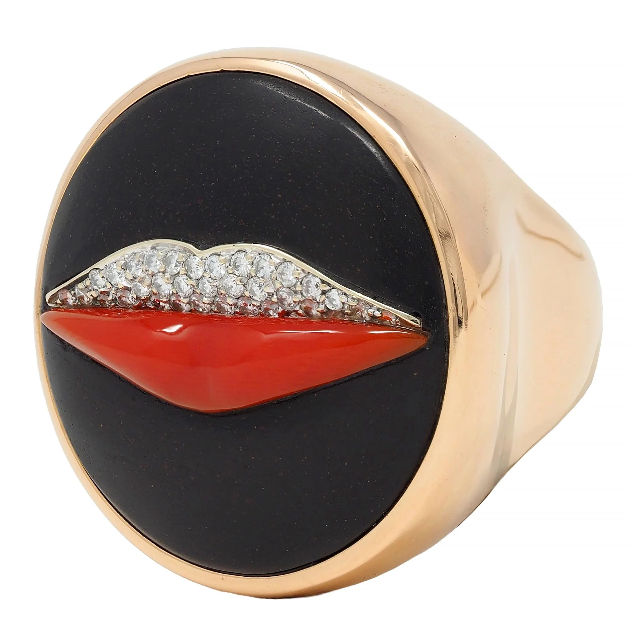 Bulgari Enigma Contemporay Diamond Jet Coral 18 Karat Rose Gold Lip Ring - Image 6