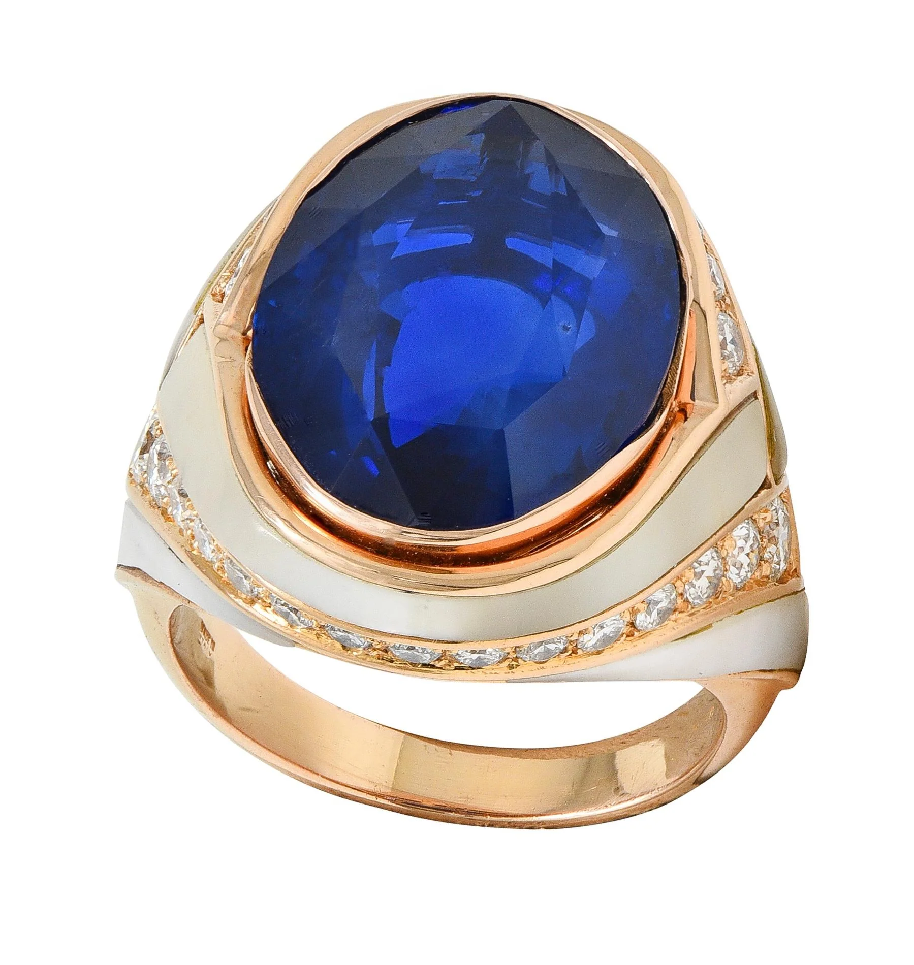Bulgari No Heat Ceylon Sapphire Diamond Mother-Of-Pearl 18 Karat Rose Gold Inlay Ring AGL - Image 12