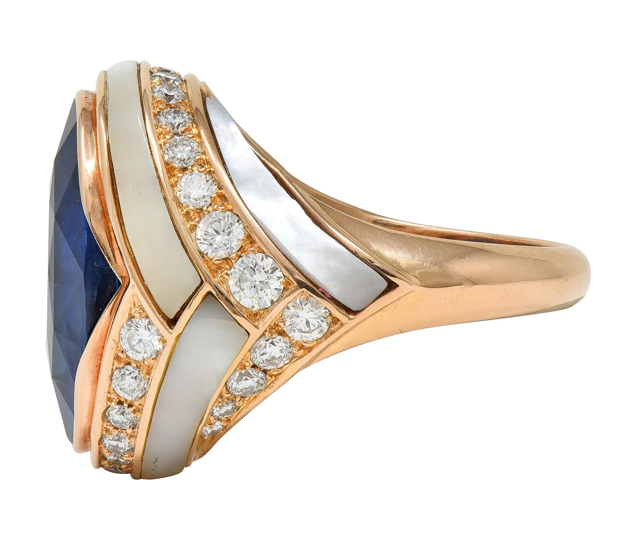 Bulgari No Heat Ceylon Sapphire Diamond Mother-Of-Pearl 18 Karat Rose Gold Inlay Ring AGL - Image 6