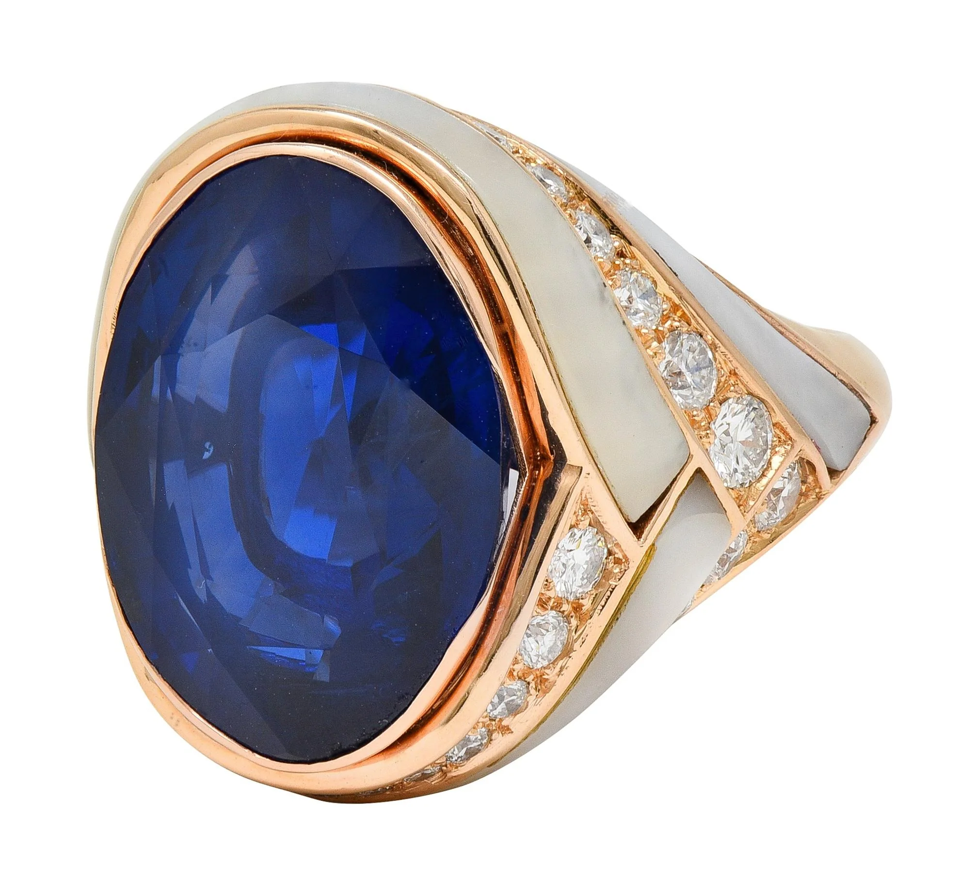 Bulgari No Heat Ceylon Sapphire Diamond Mother-Of-Pearl 18 Karat Rose Gold Inlay Ring AGL - Image 7