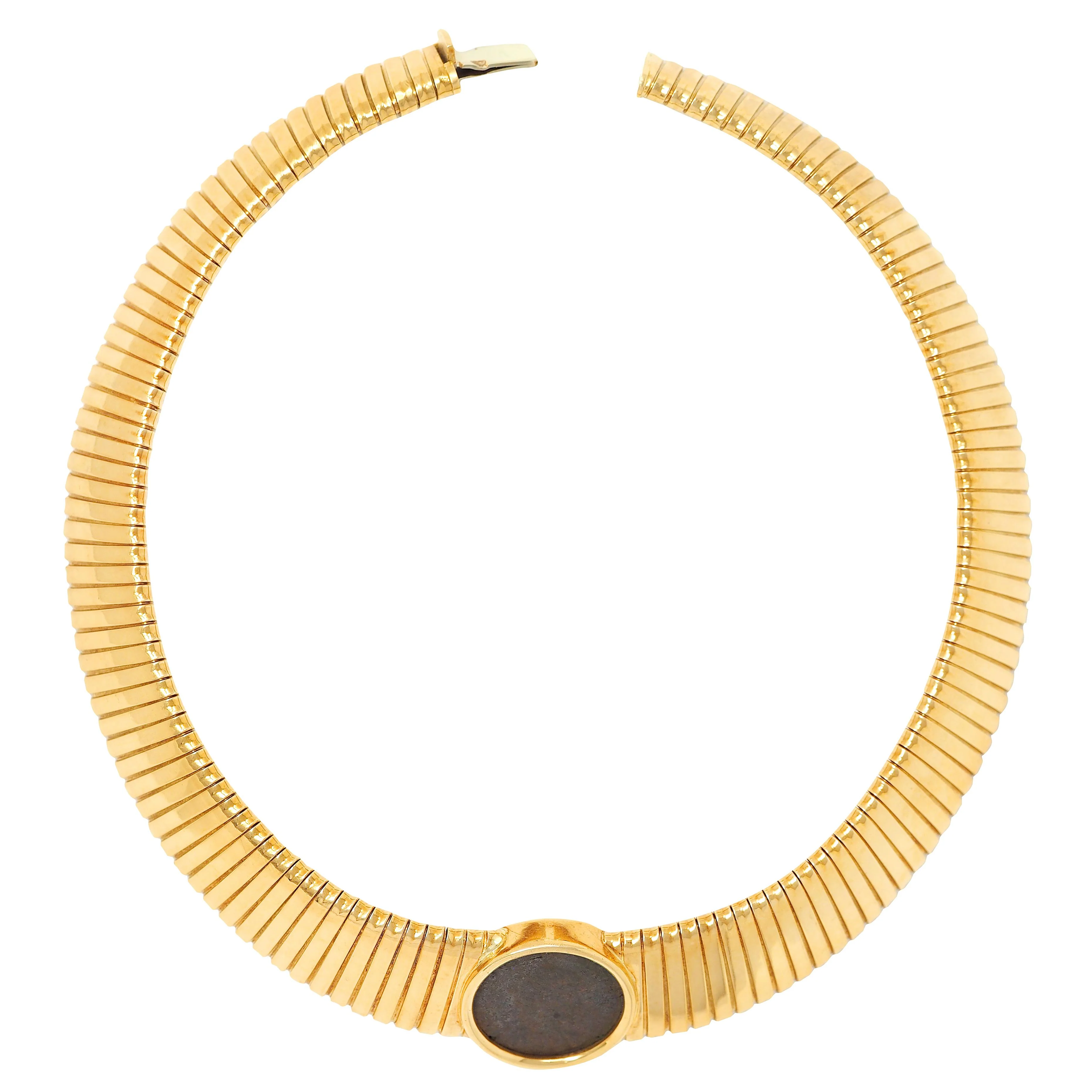 Carlo Weingrill 1980's 18 Karat Yellow Gold Vintage Ancient Roman Coin Tubogas Necklace - Image 3