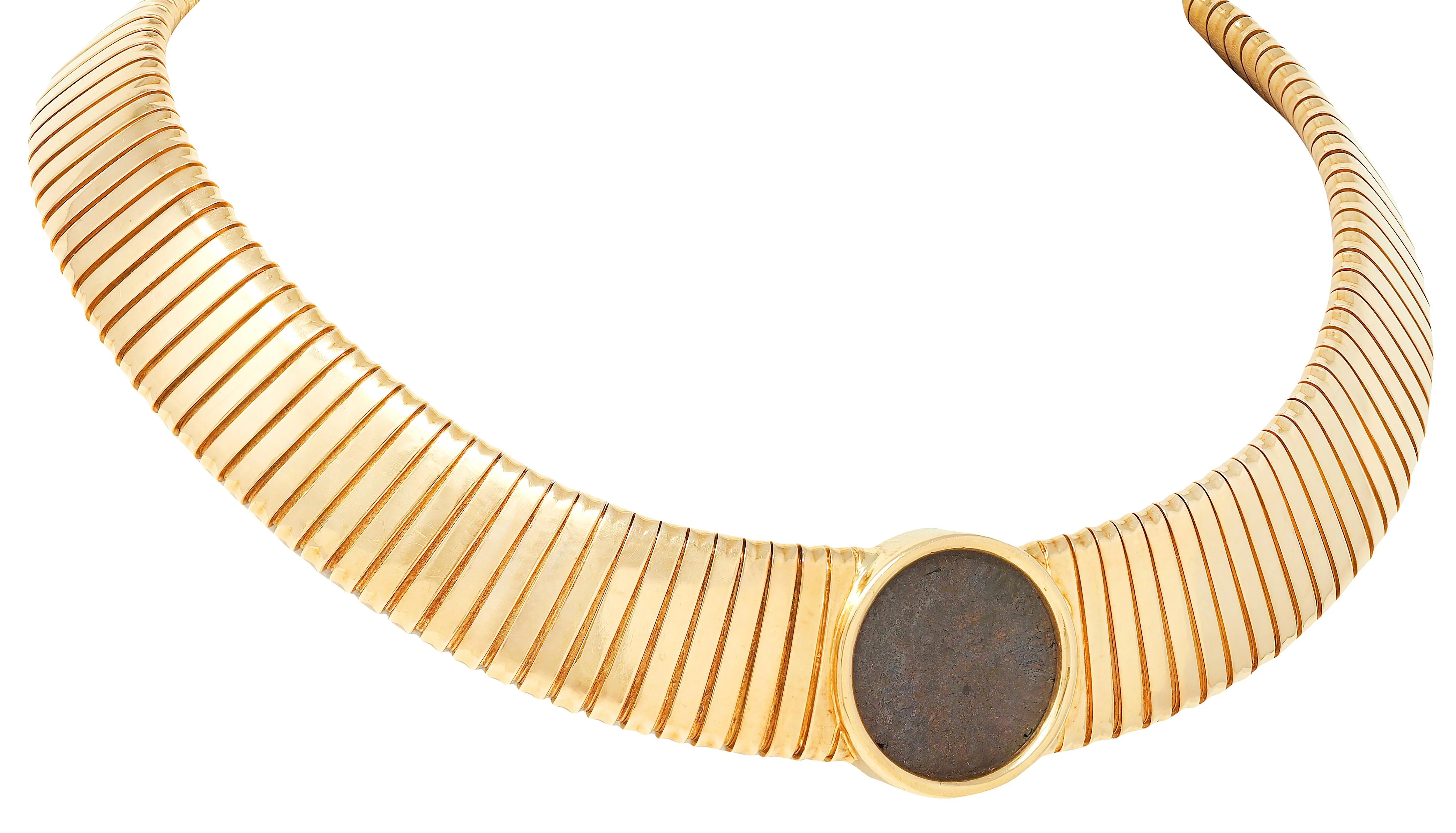 Carlo Weingrill 1980's 18 Karat Yellow Gold Vintage Ancient Roman Coin Tubogas Necklace - Image 4