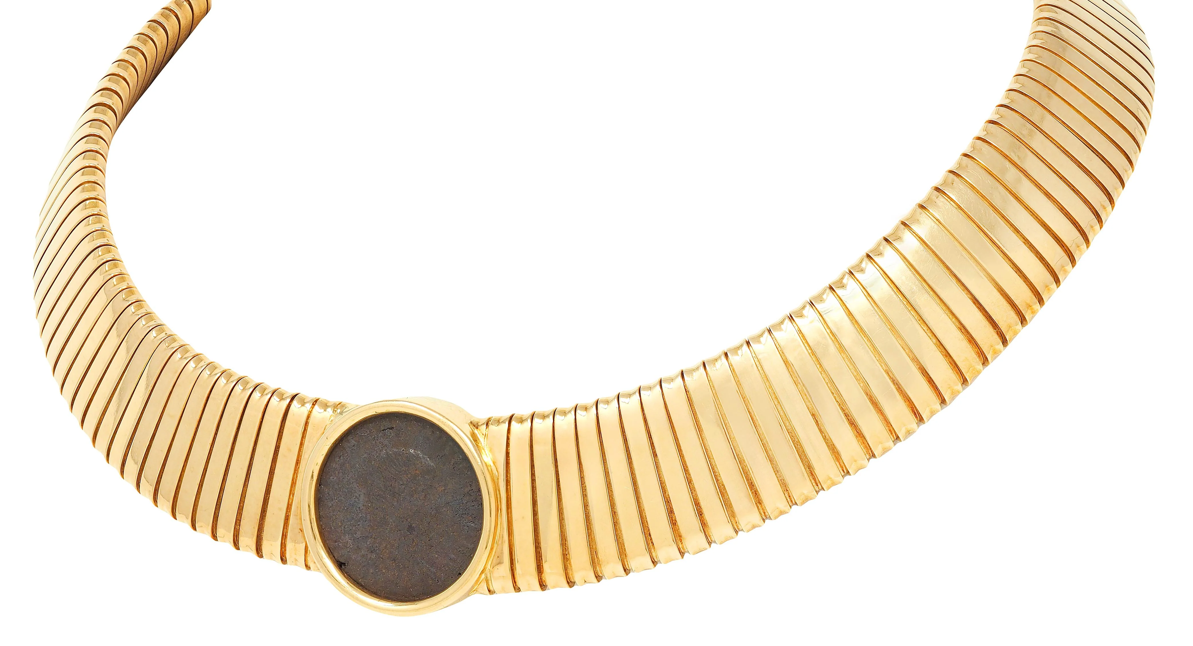 Carlo Weingrill 1980's 18 Karat Yellow Gold Vintage Ancient Roman Coin Tubogas Necklace - Image 6