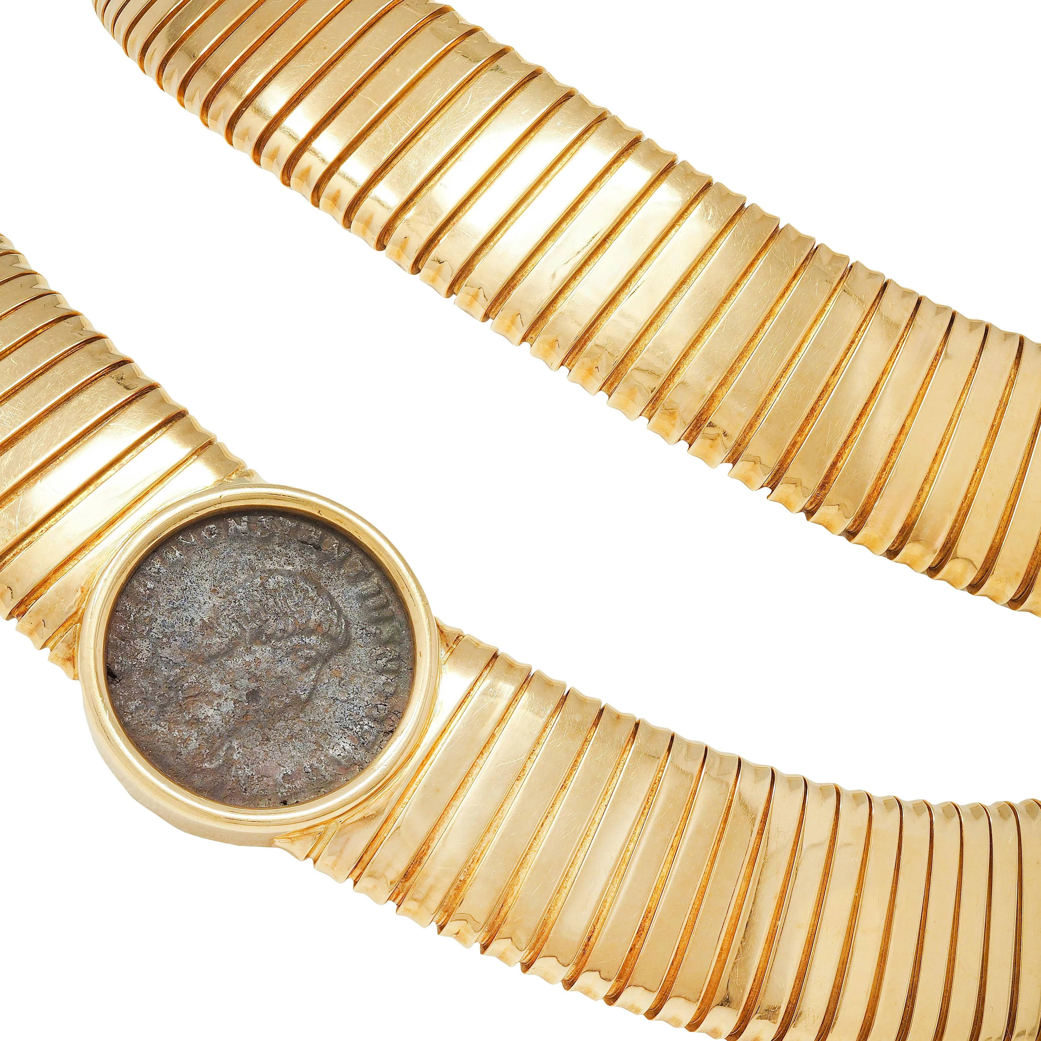 Carlo Weingrill 1980's 18 Karat Yellow Gold Vintage Ancient Roman Coin Tubogas Necklace - Image 7