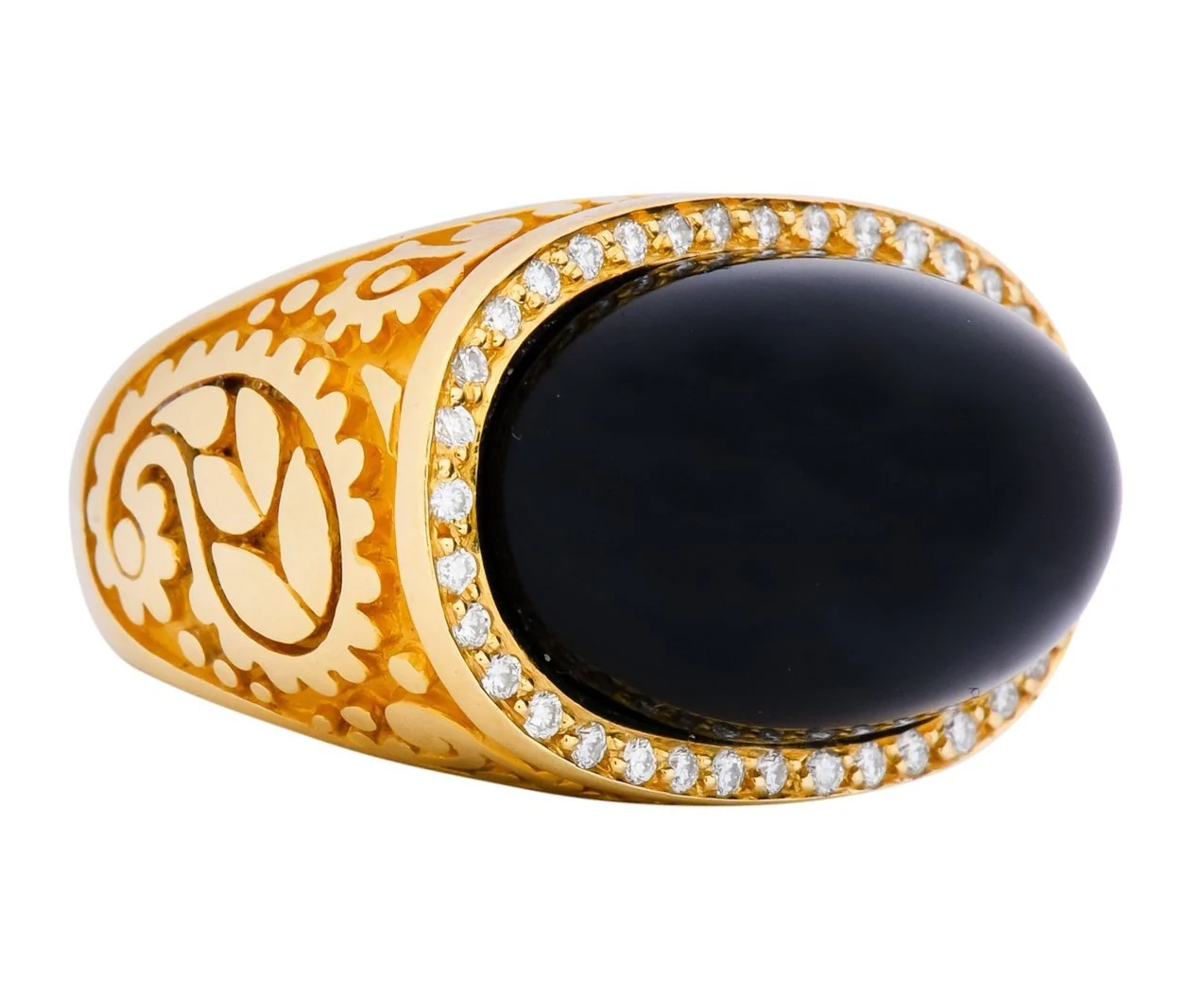 Carrera y Carrera Black Onyx 0.40 CTW Diamond 18 Karat Yellow Gold Cocktail Ring - Image 2