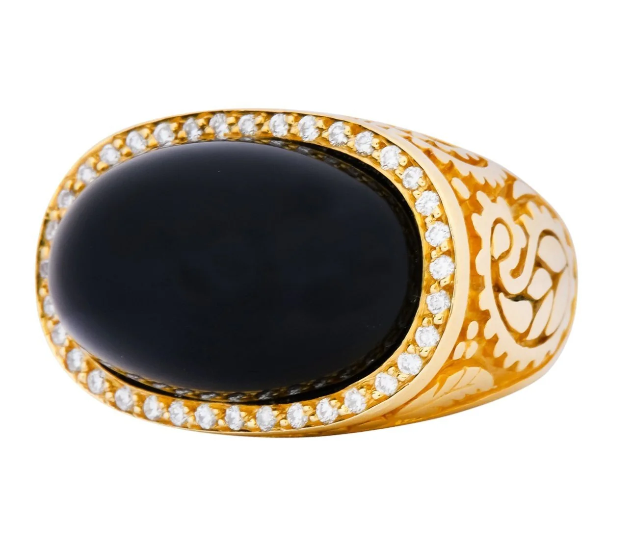 Carrera y Carrera Black Onyx 0.40 CTW Diamond 18 Karat Yellow Gold Cocktail Ring - Image 6
