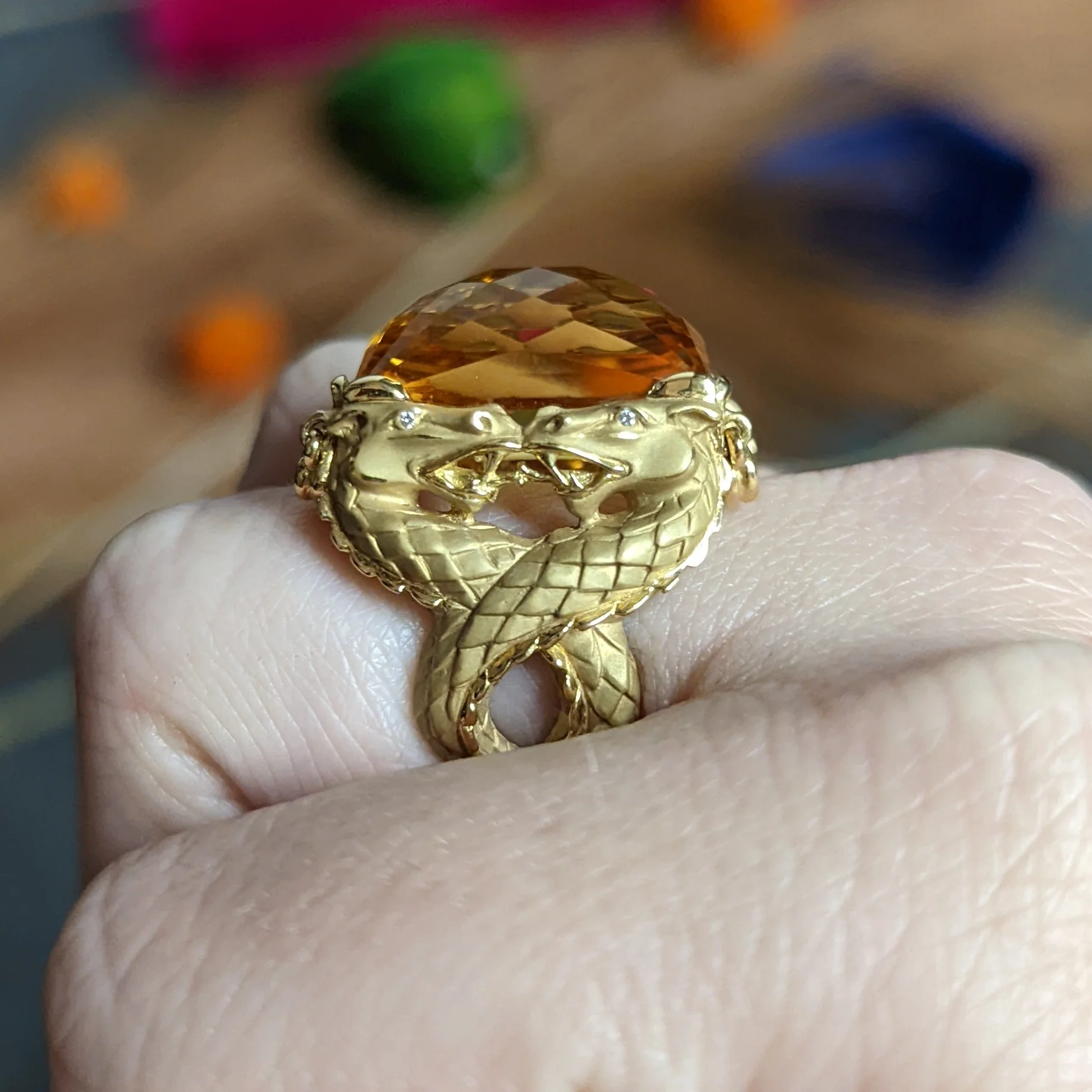 Carrera Y Carrera Citrine Diamond 18 Karat Gold Nanking Dragon Statement Ring - Image 13