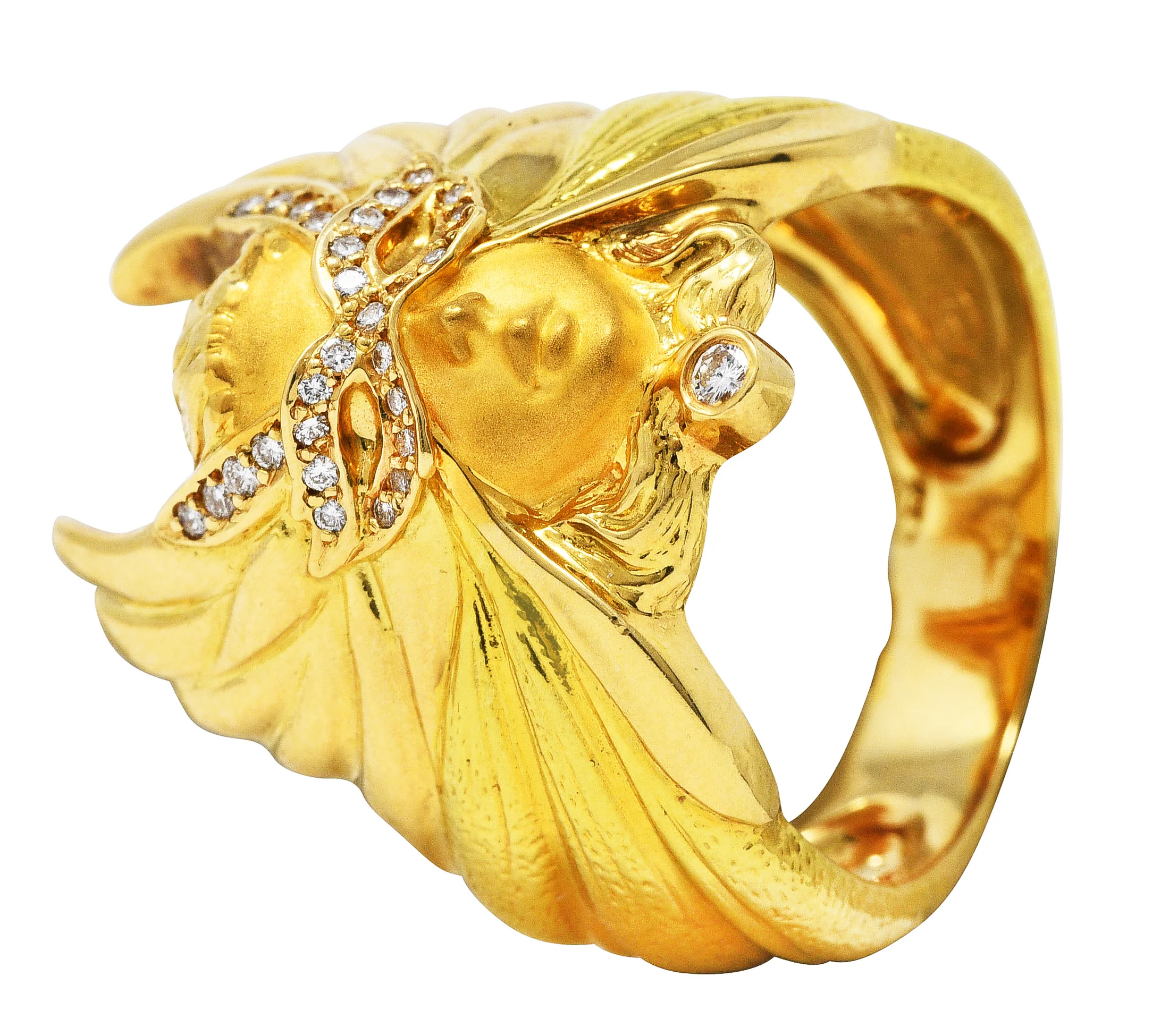 Carrera y Carrera Diamond 18 Karat Two-Tone Gold Mask of An Angel Ring - Image 10