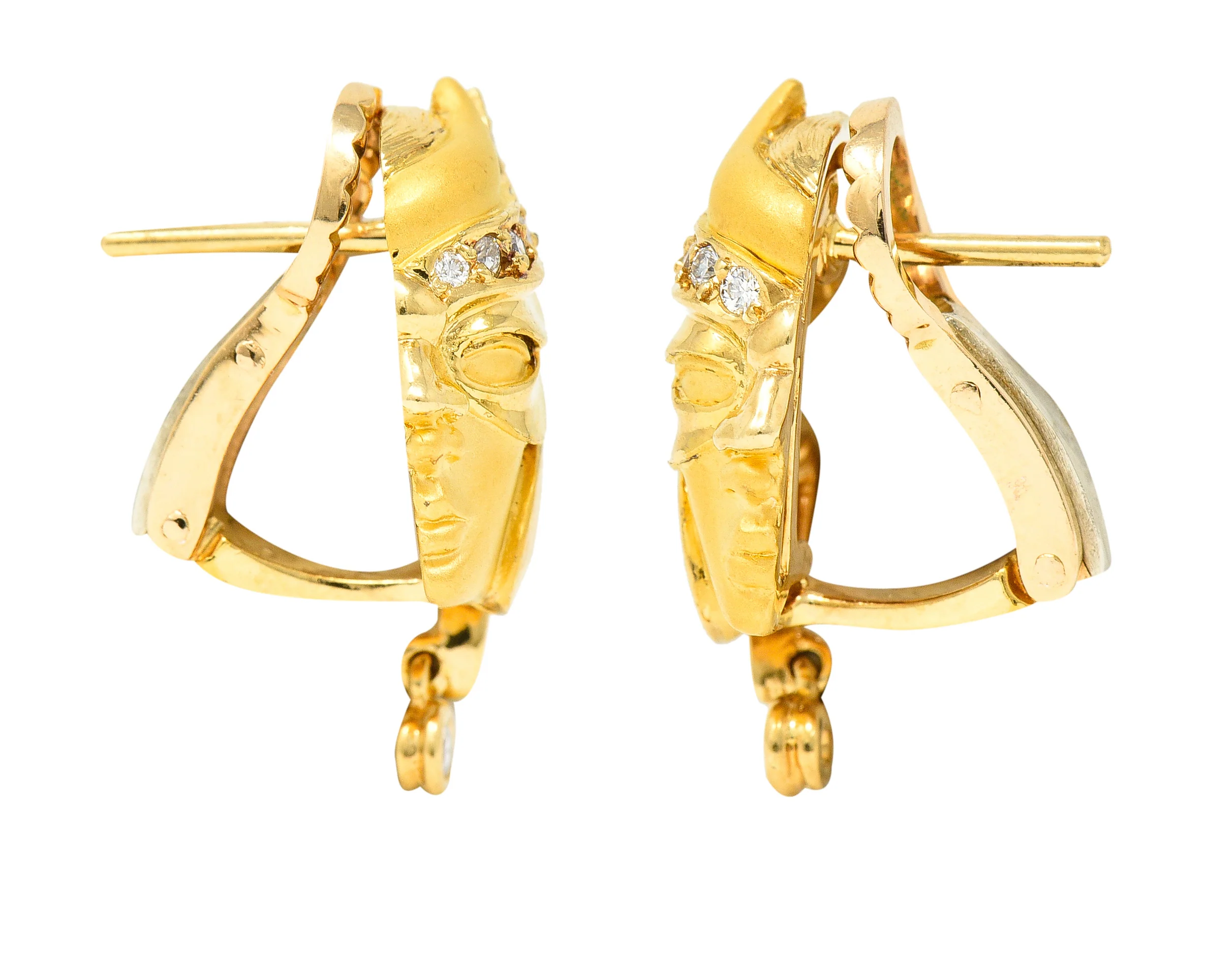 Carrera y Carrera Diamond 18 Karat Yellow Gold Masquerade Mask Vintage Stud Earrings - Image 6