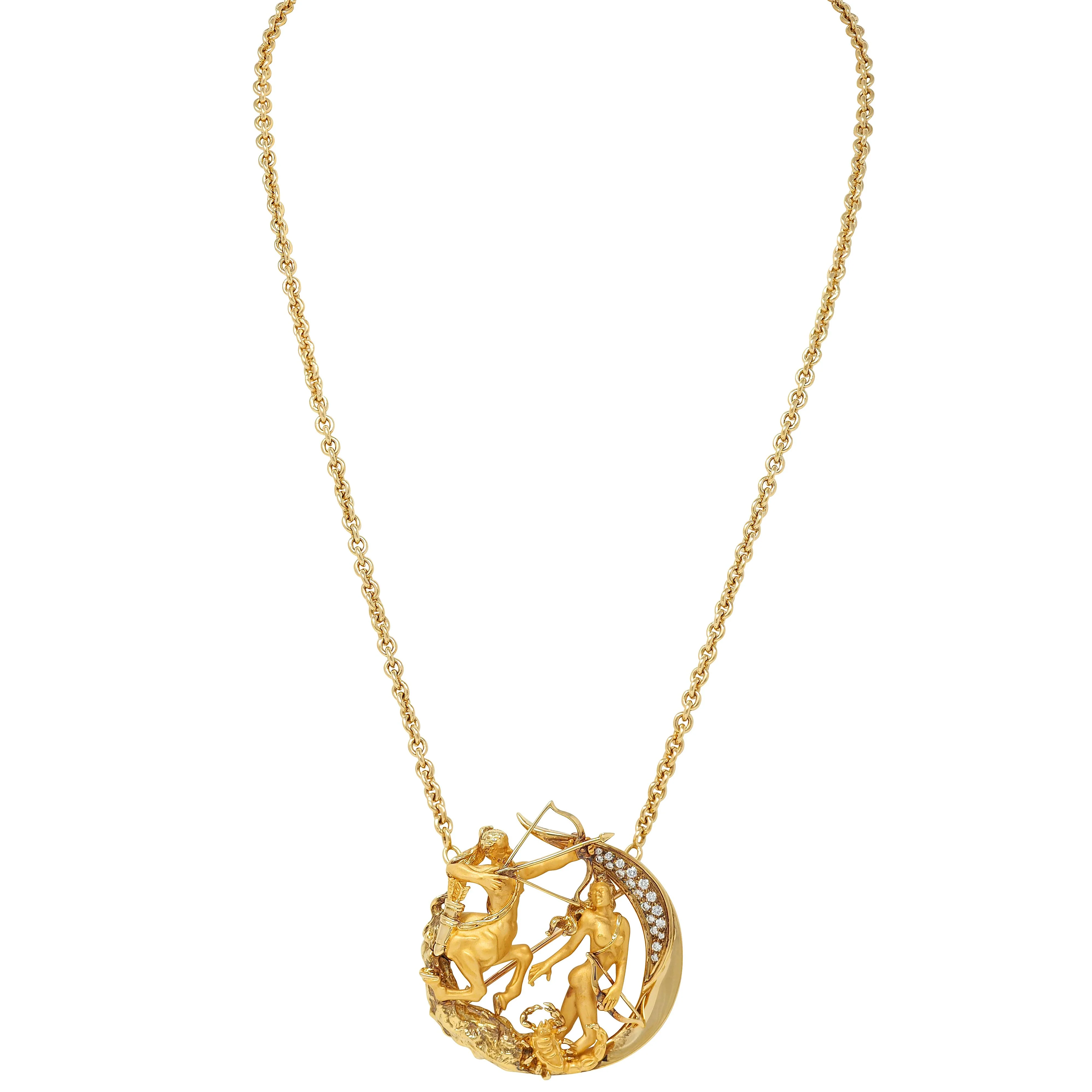Carrera y Carrera Diamond 18 Karat Yellow Gold Sagittarius Centaur Necklace Brooch - Image 5